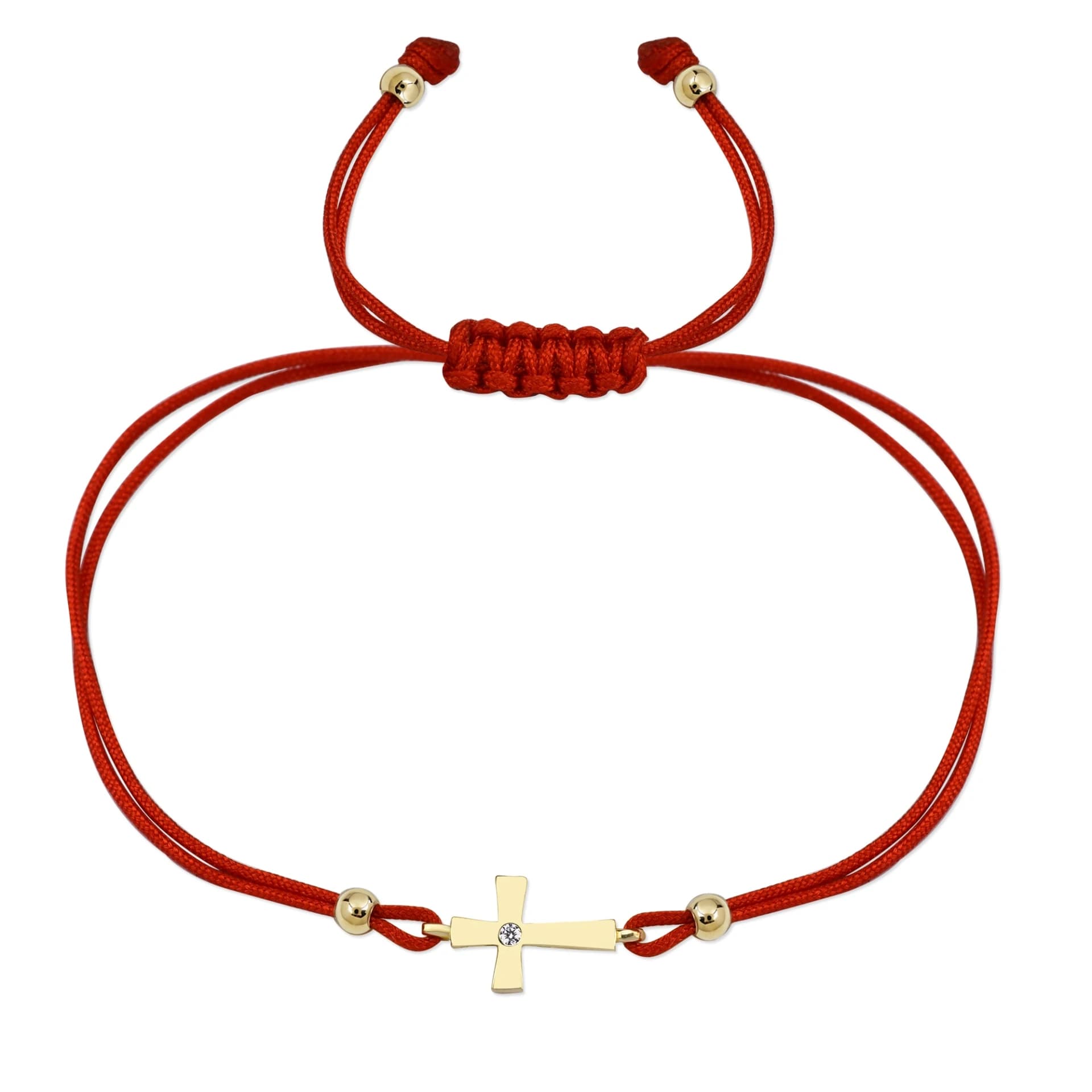 Гривна с червен конец Кръст с бял цирконий - Image 1