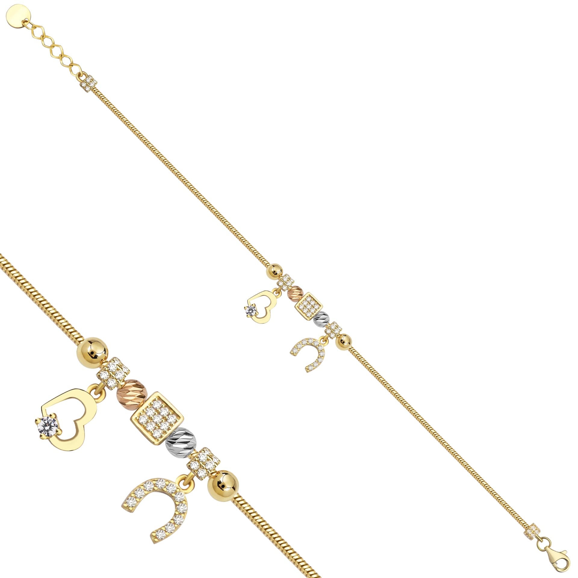 Гривна тип Пандора от жълто, бяло и розово злато - Image 1