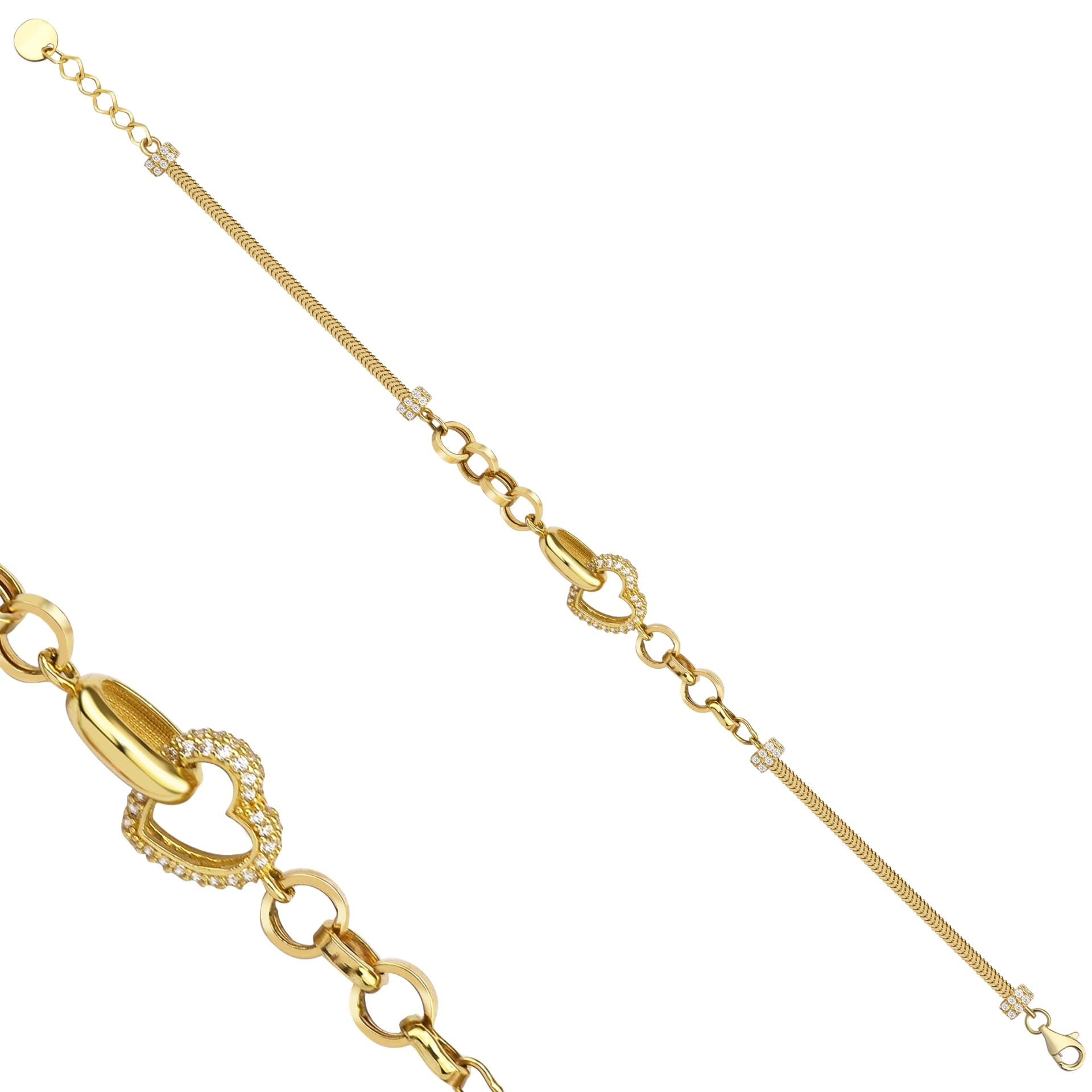 Гривна от жълто злато с бели цирконий - Image 1