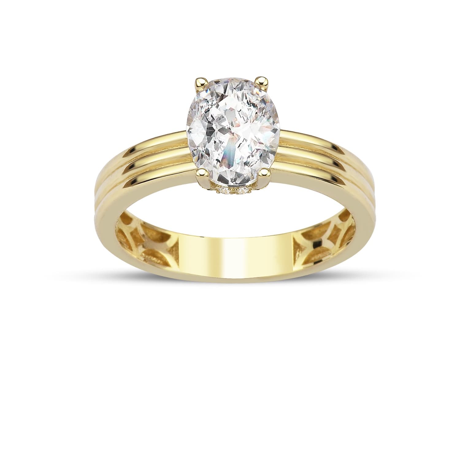 Годежен пръстен от жълто злато с бели цирконий - Image 2