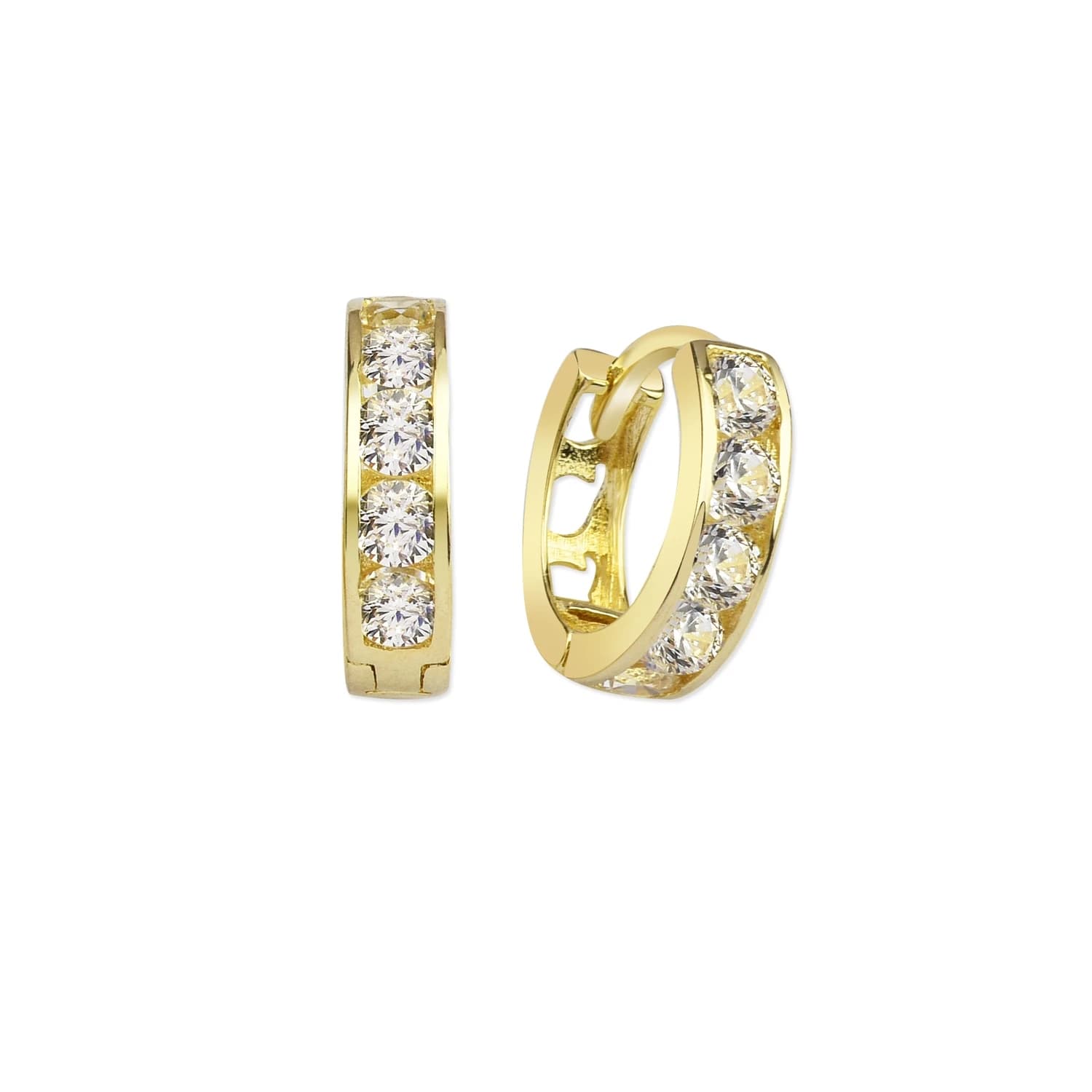 Детски обеци от жълто злато с бели цирконий - Image 1