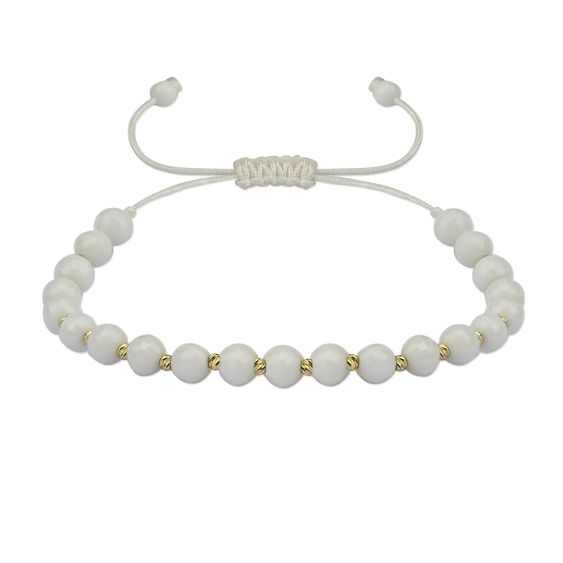 Гривна с бели мъниста и златни топчета - Image 1