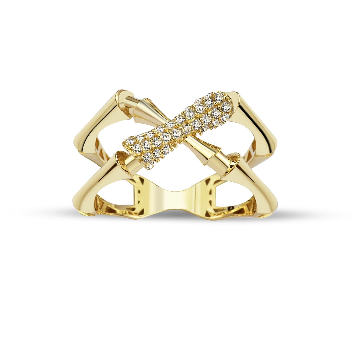 Пръстен от жълто злато с бели цирконий - Image 2