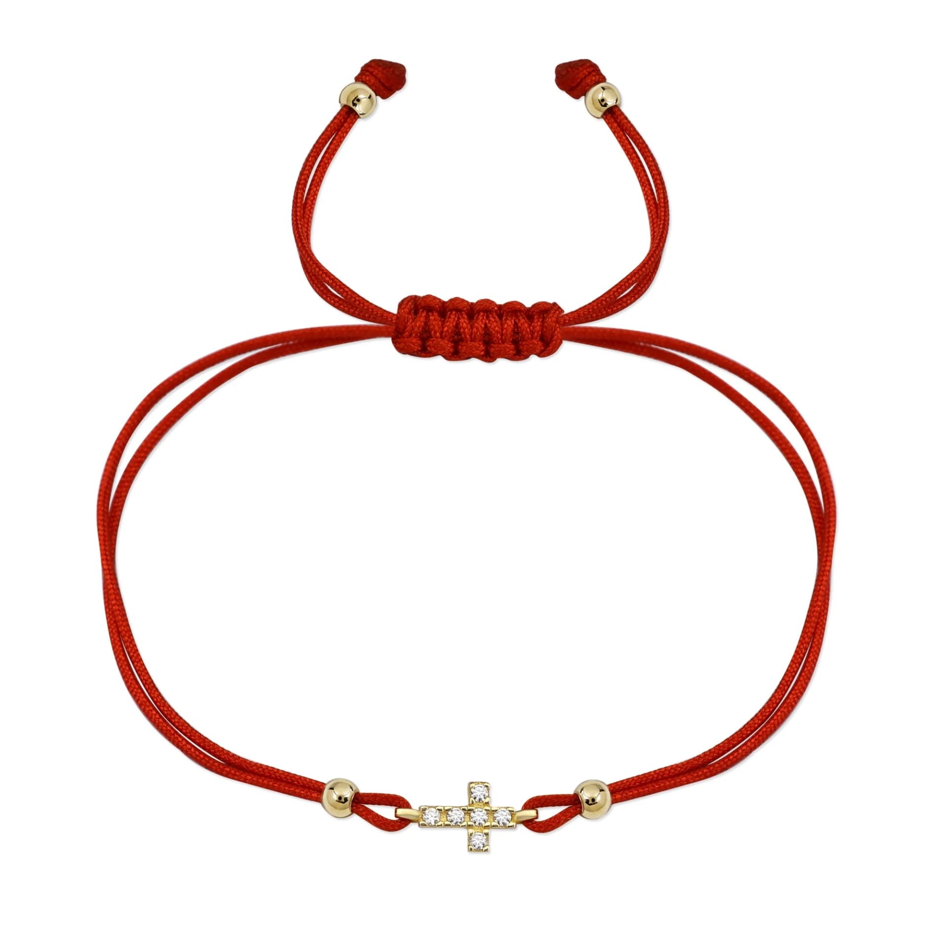 Гривна с червен конец Кръст с бели цирконий - Image 1