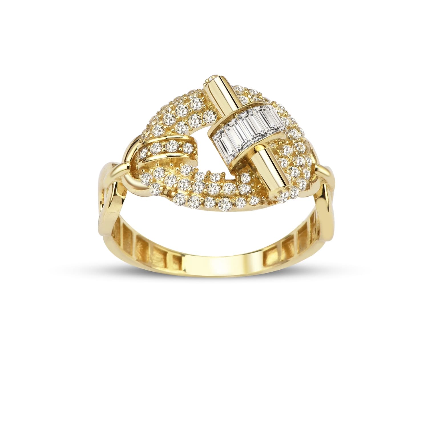 Пръстен от жълто злато с бели цирконий - Image 1