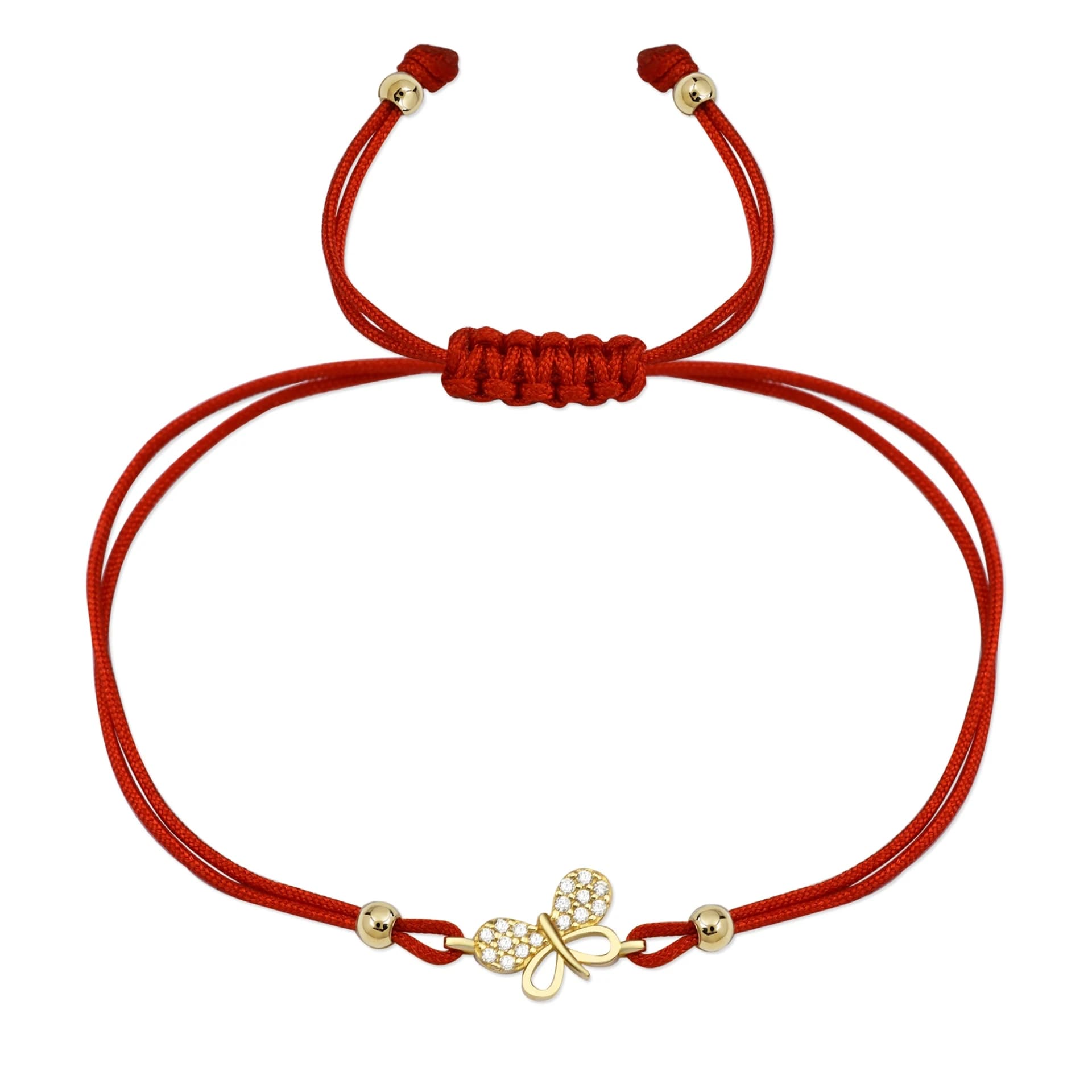 Гривна с червен конец Пеперуда с бели цирконий - Image 1