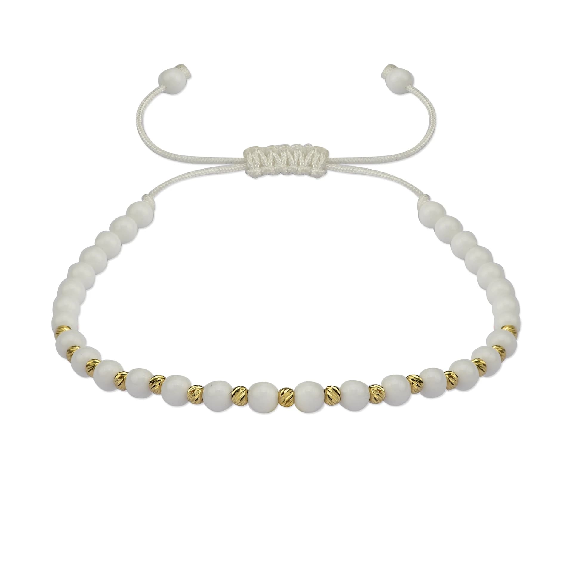Гривна с бели мъниста и златни топчета - Image 1