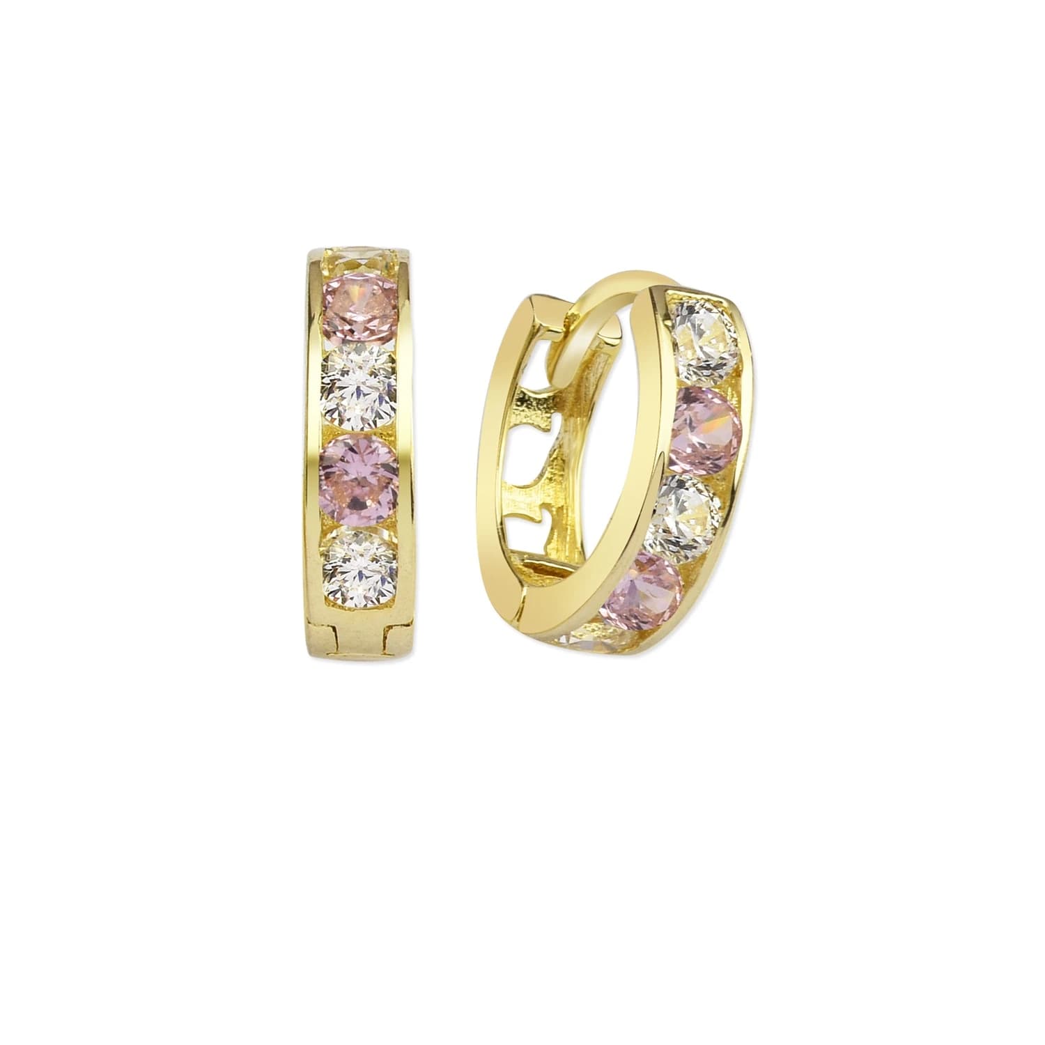 Детски обеци от жълто злато с бели и розови цирконий - Image 1