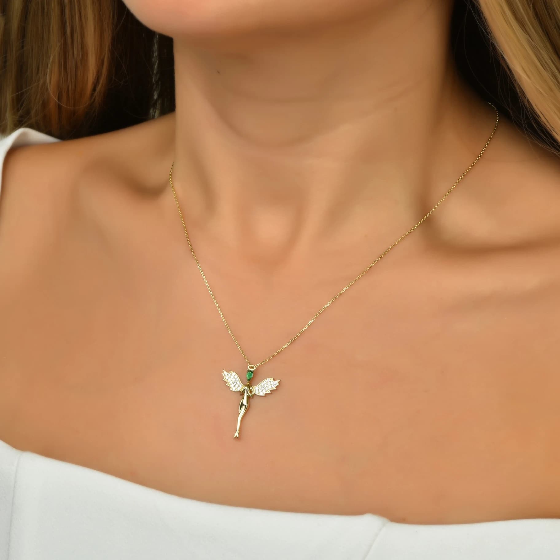 Дамски синджир с бели и зелени цирконий - Image 2