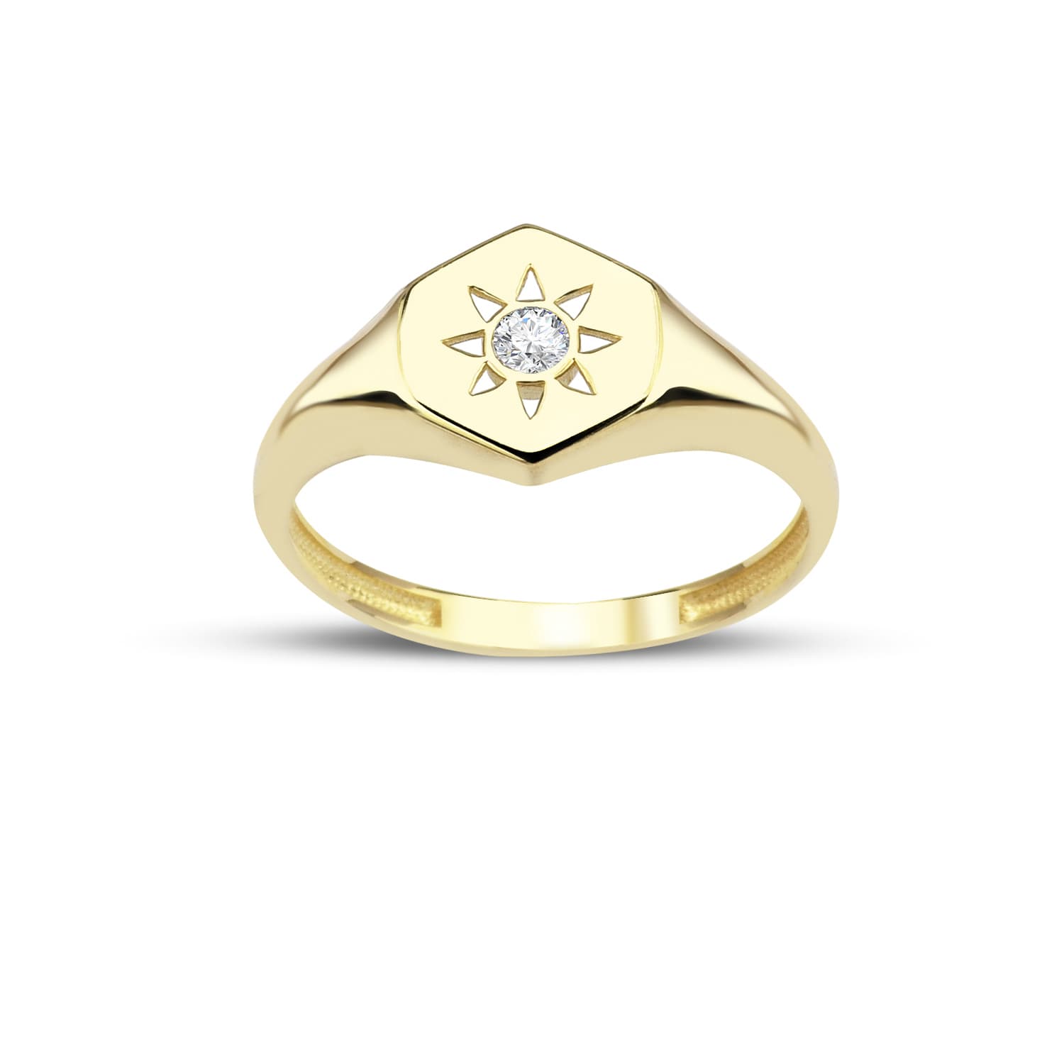 Пръстен от жълто злато с бели цирконий - Image 1