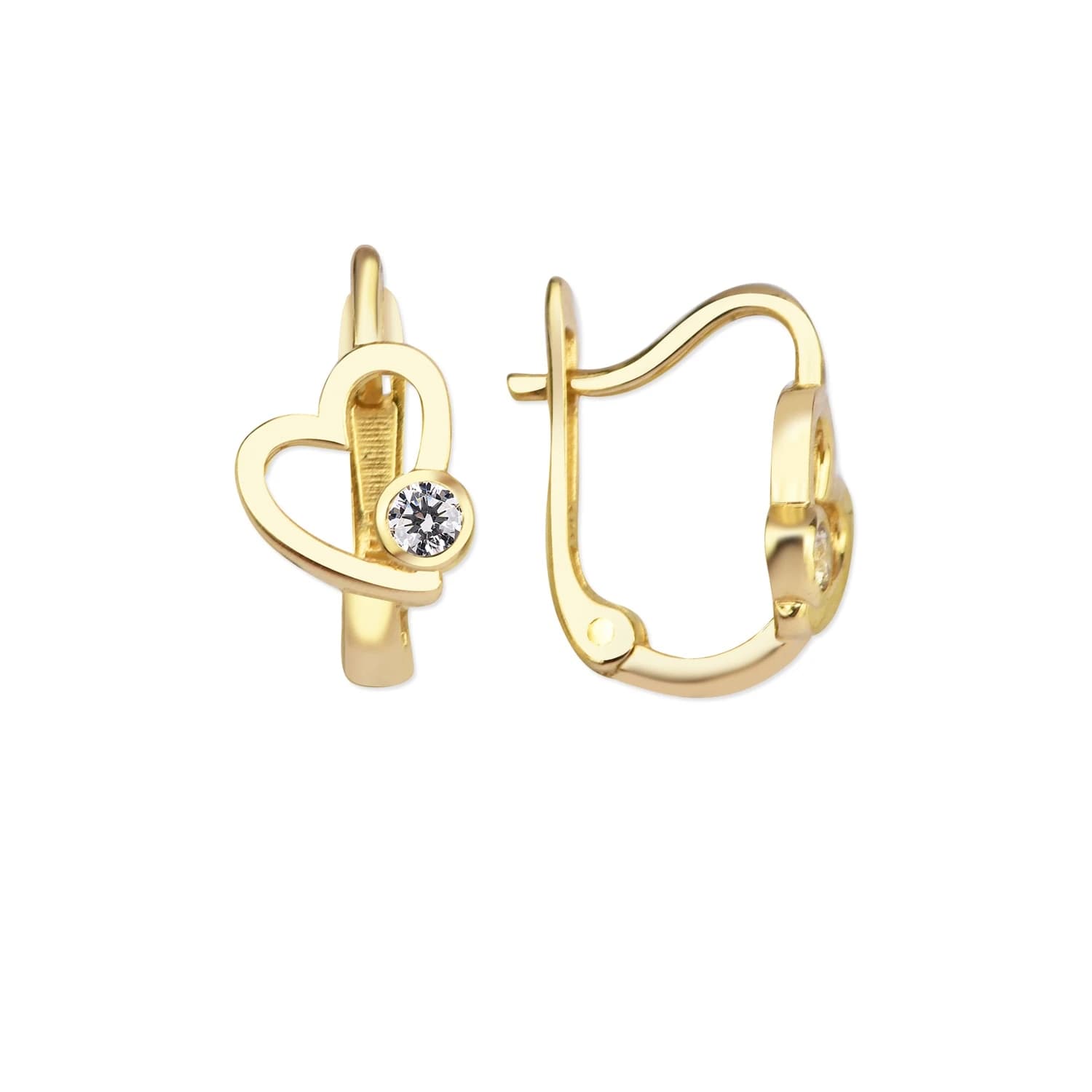 Детски обеци от жълто злато с бели цирконий - Image 1