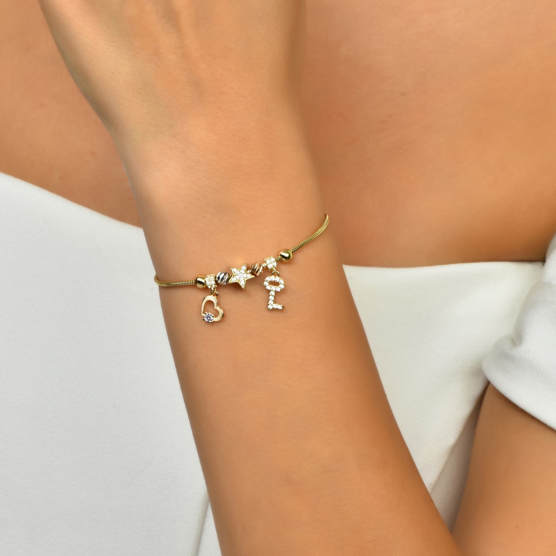 Гривна тип Пандора от жълто, бяло и розово злато - Image 2