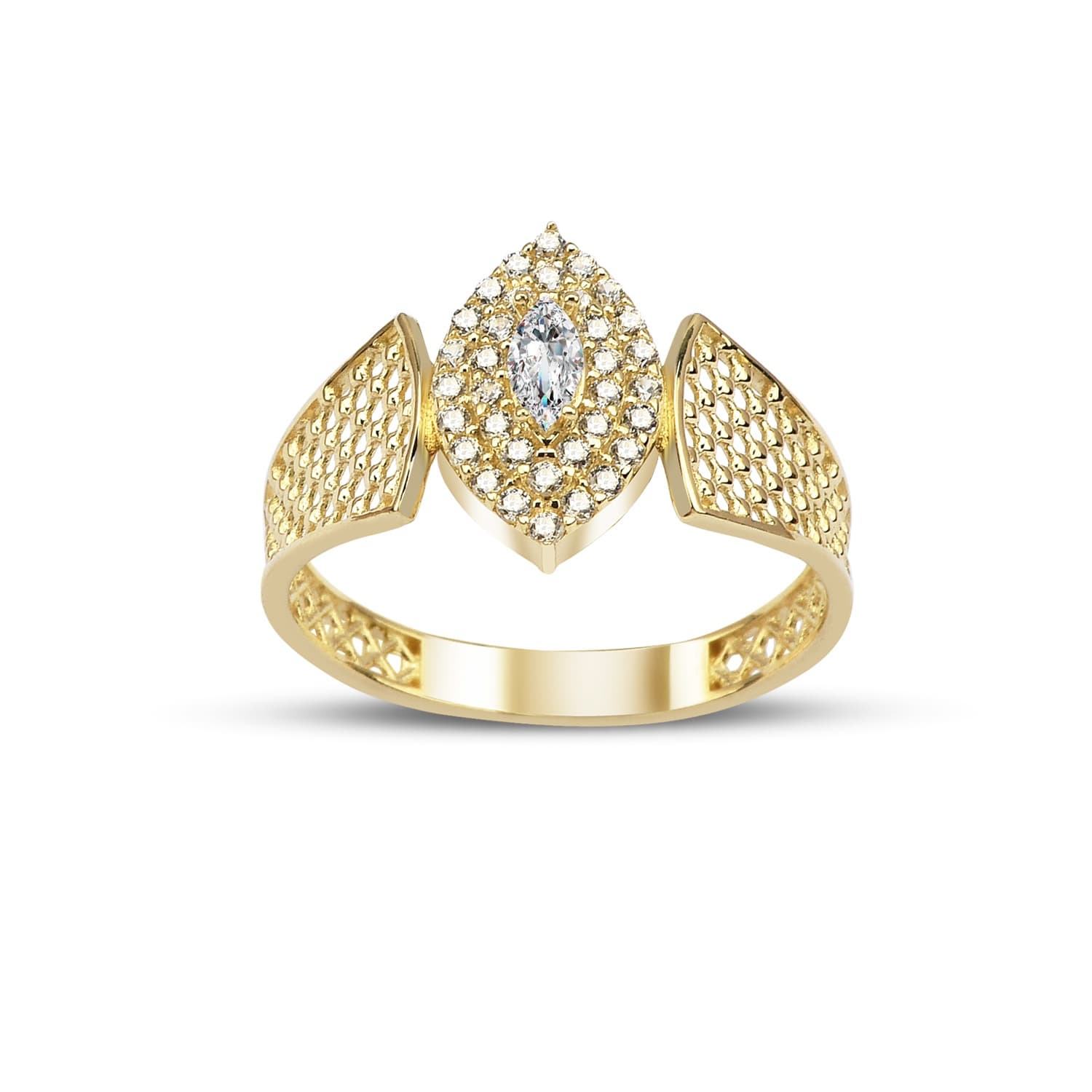 Пръстен от жълто злато с бели цирконий - Image 1