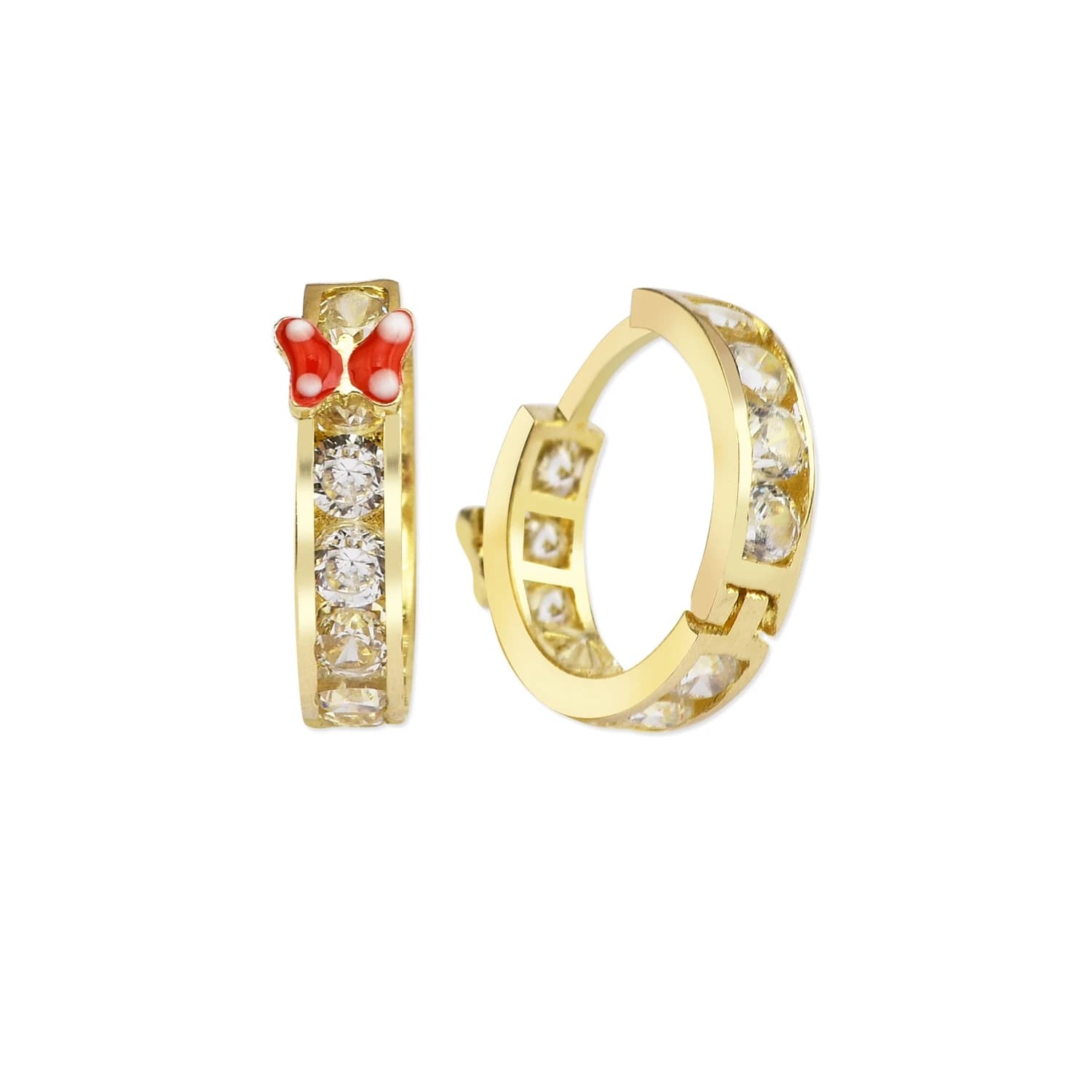 Детски обеци от жълто злато с бели и червени цирконий - Image 1