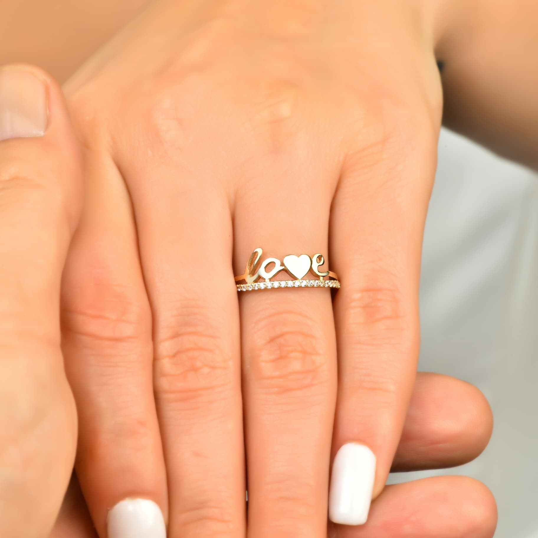 Пръстен от жълто злато с бели цирконий - Image 2