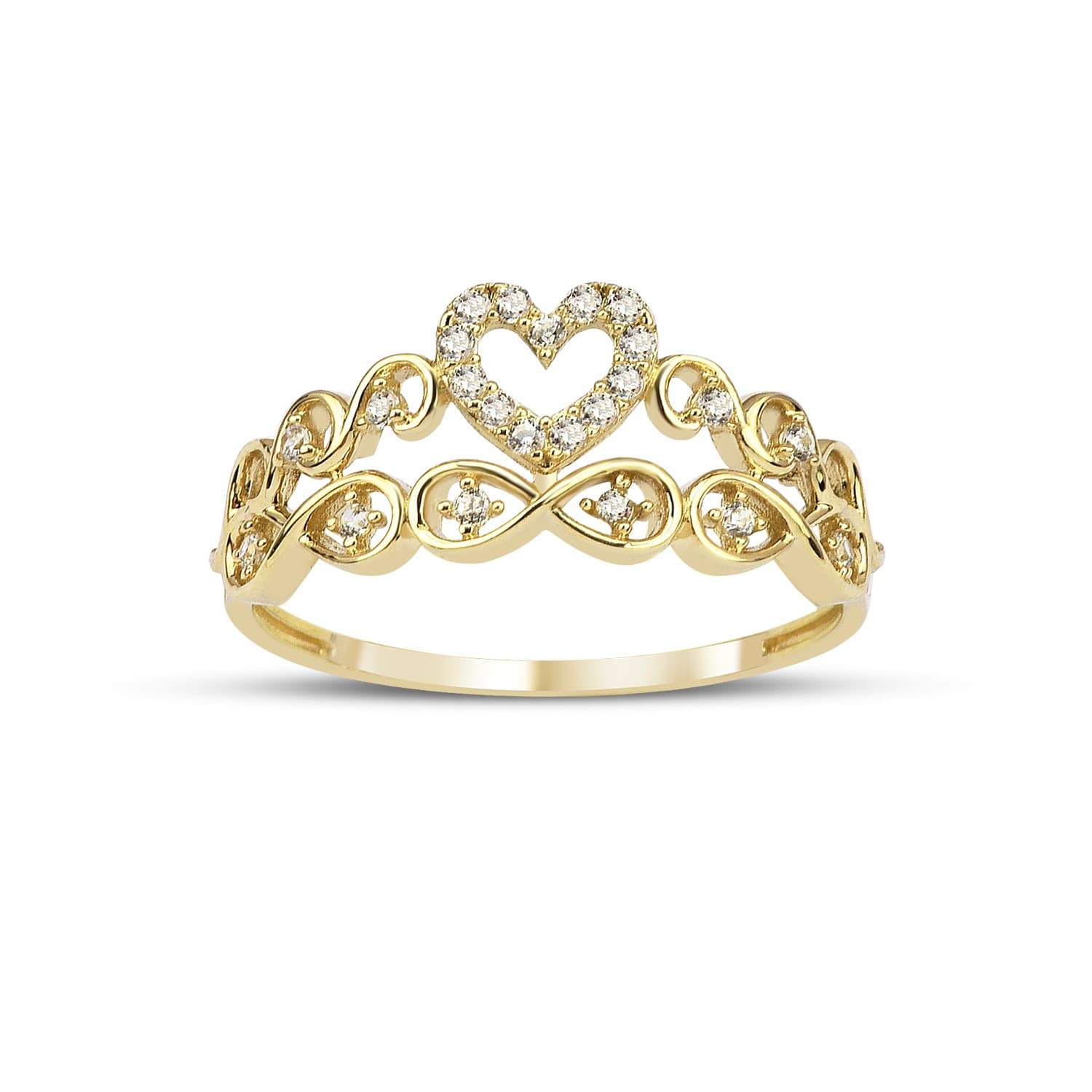 Пръстен от жълто злато с бели цирконий - Image 1