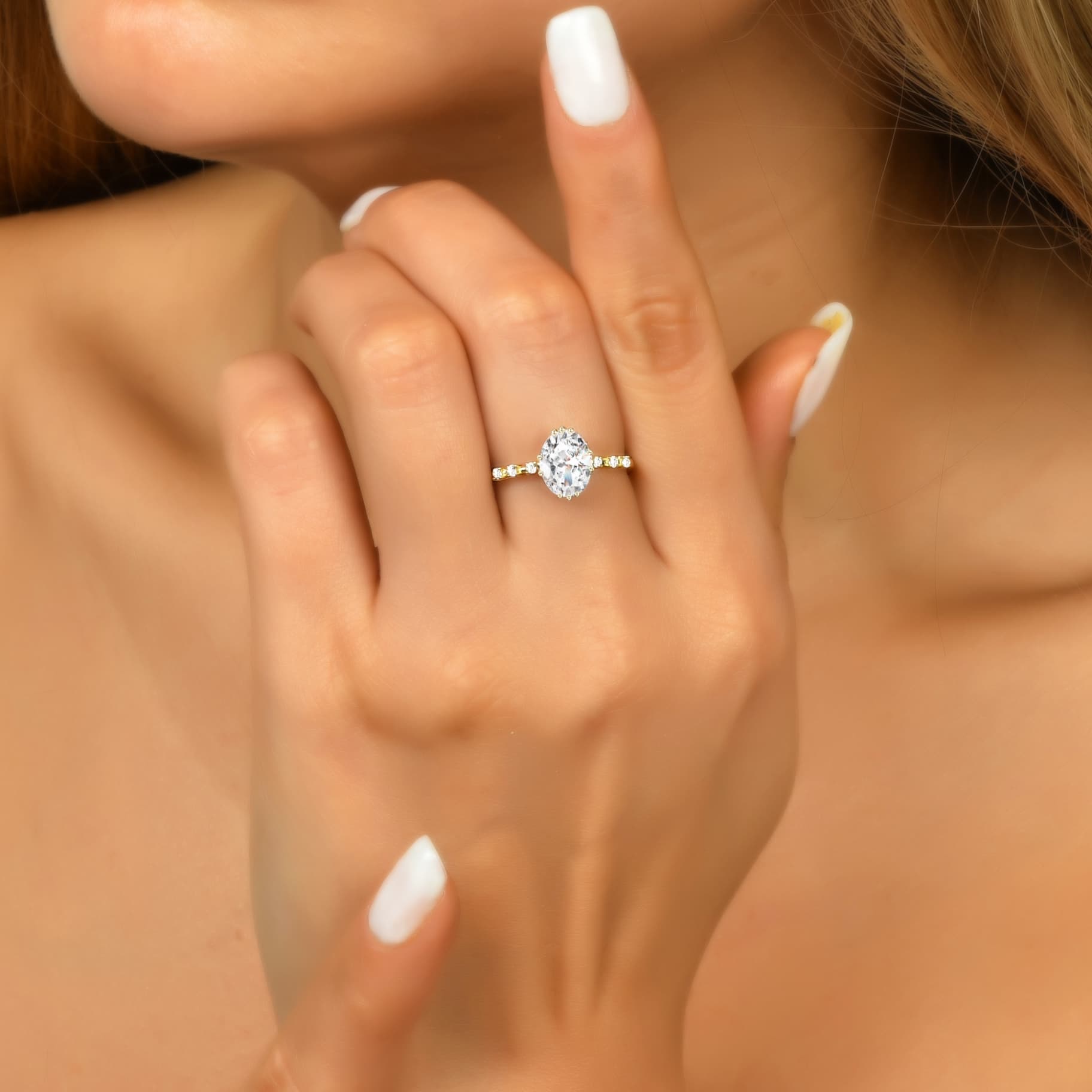 Годежен пръстен от жълто злато с бели цирконий - Image 1