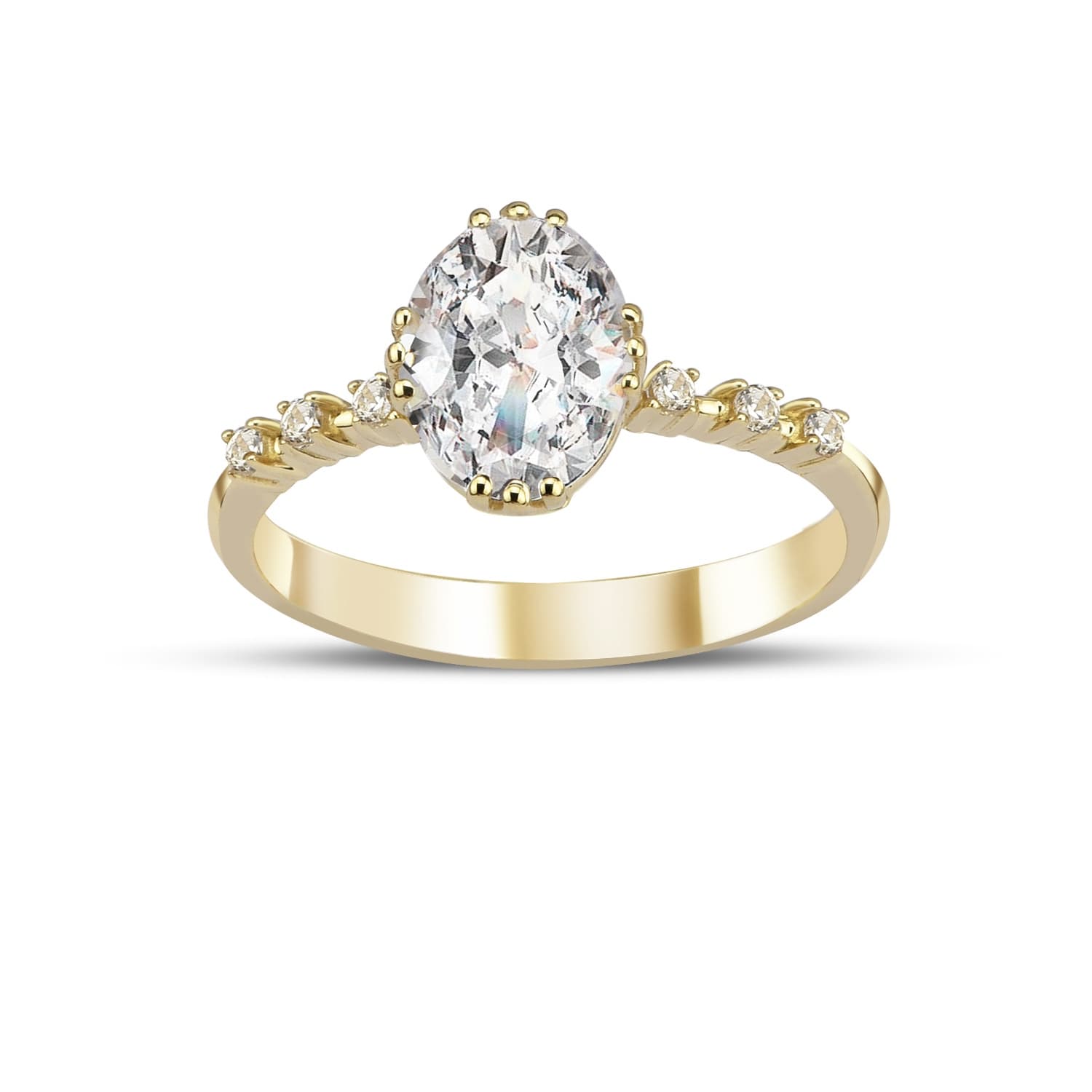 Годежен пръстен от жълто злато с бели цирконий - Image 2