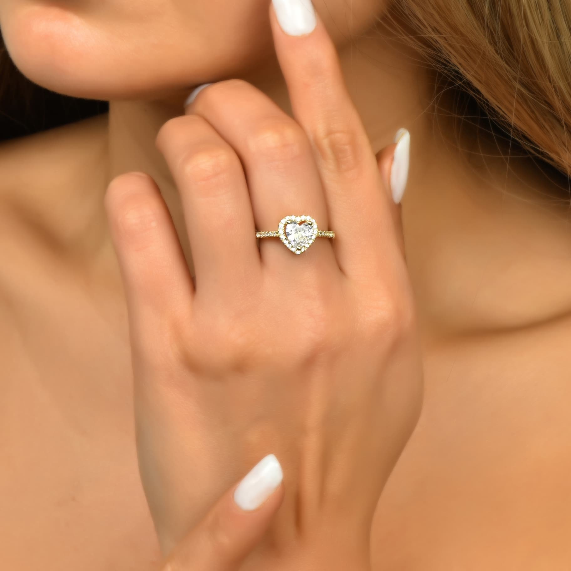 Годежен пръстен от жълто злато с бели цирконий - Image 1