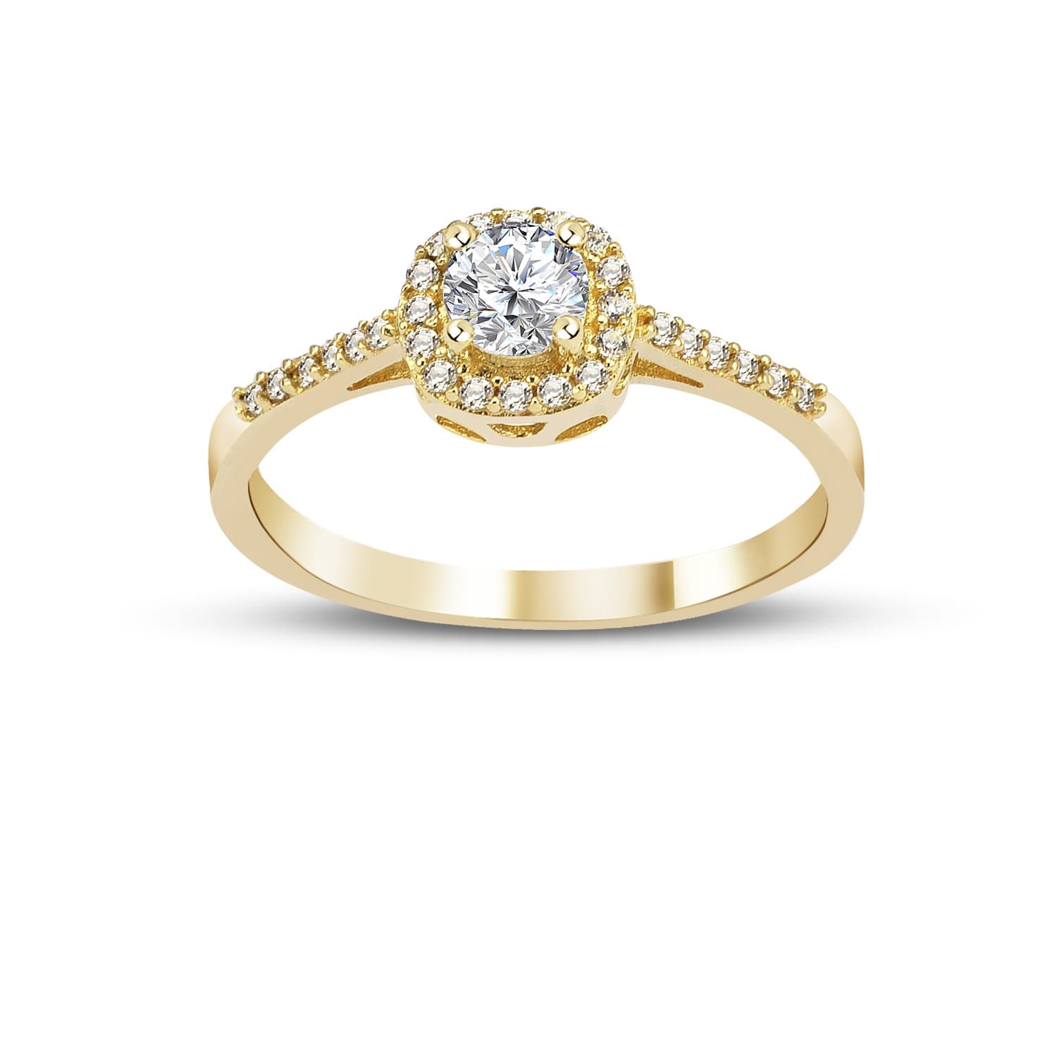 Годежен пръстен от жълто злато с бели цирконий - Image 2