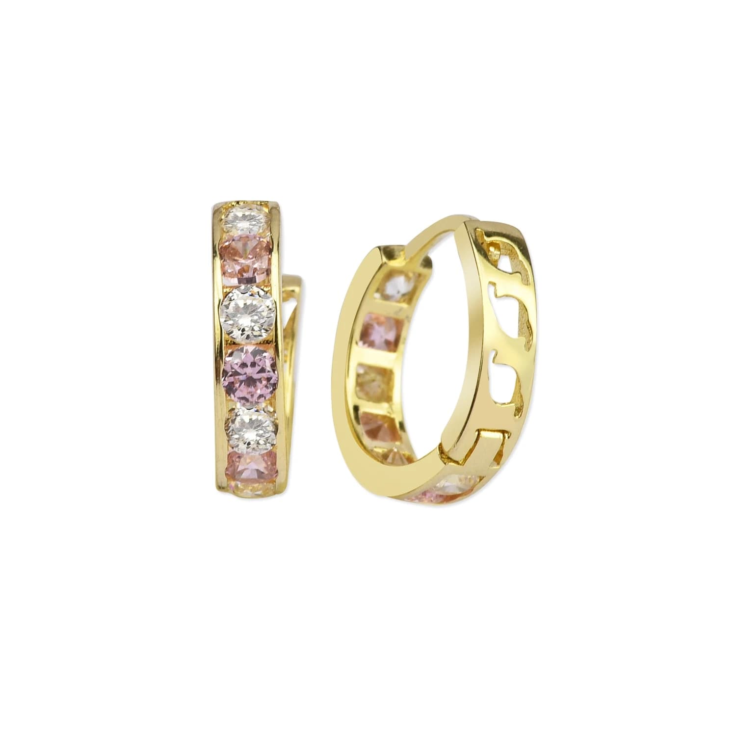 Детски обеци от жълто злато с бели цирконий - Image 1