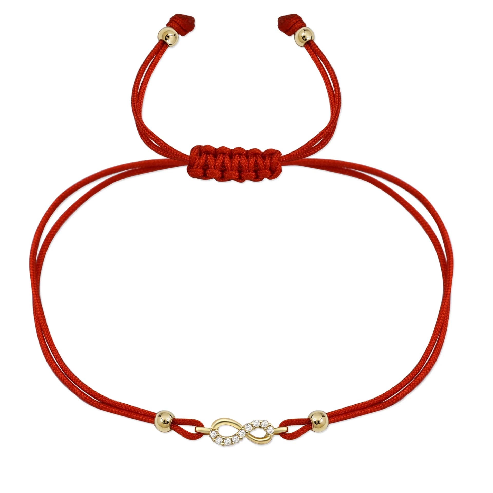 Гривна с червен конец безкрайност с бели цирконий - Image 1