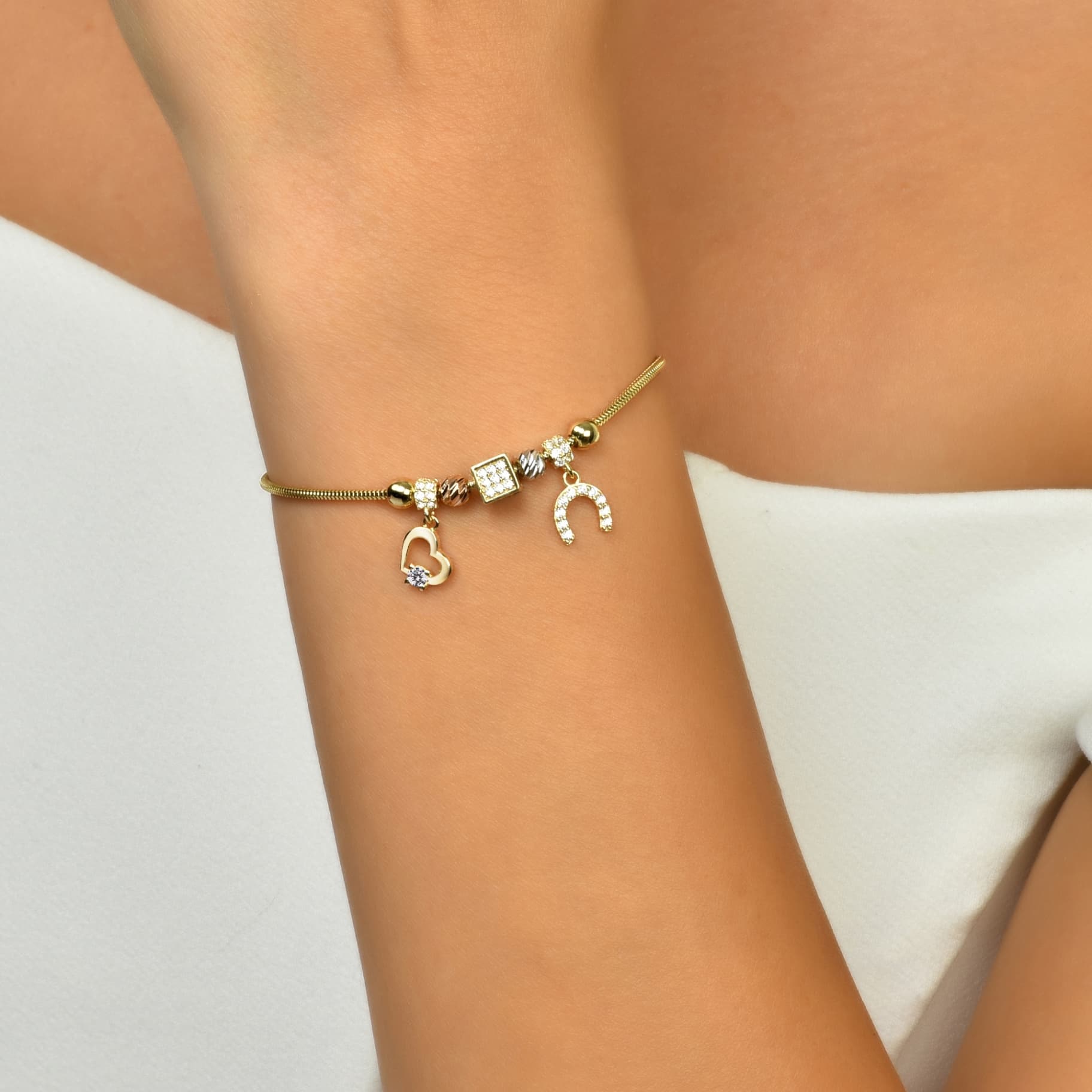 Гривна тип Пандора от жълто, бяло и розово злато - Image 2