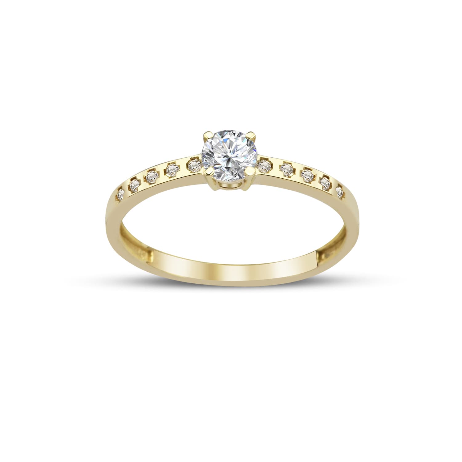 Годежен пръстен от жълто злато с бели цирконий - Image 1