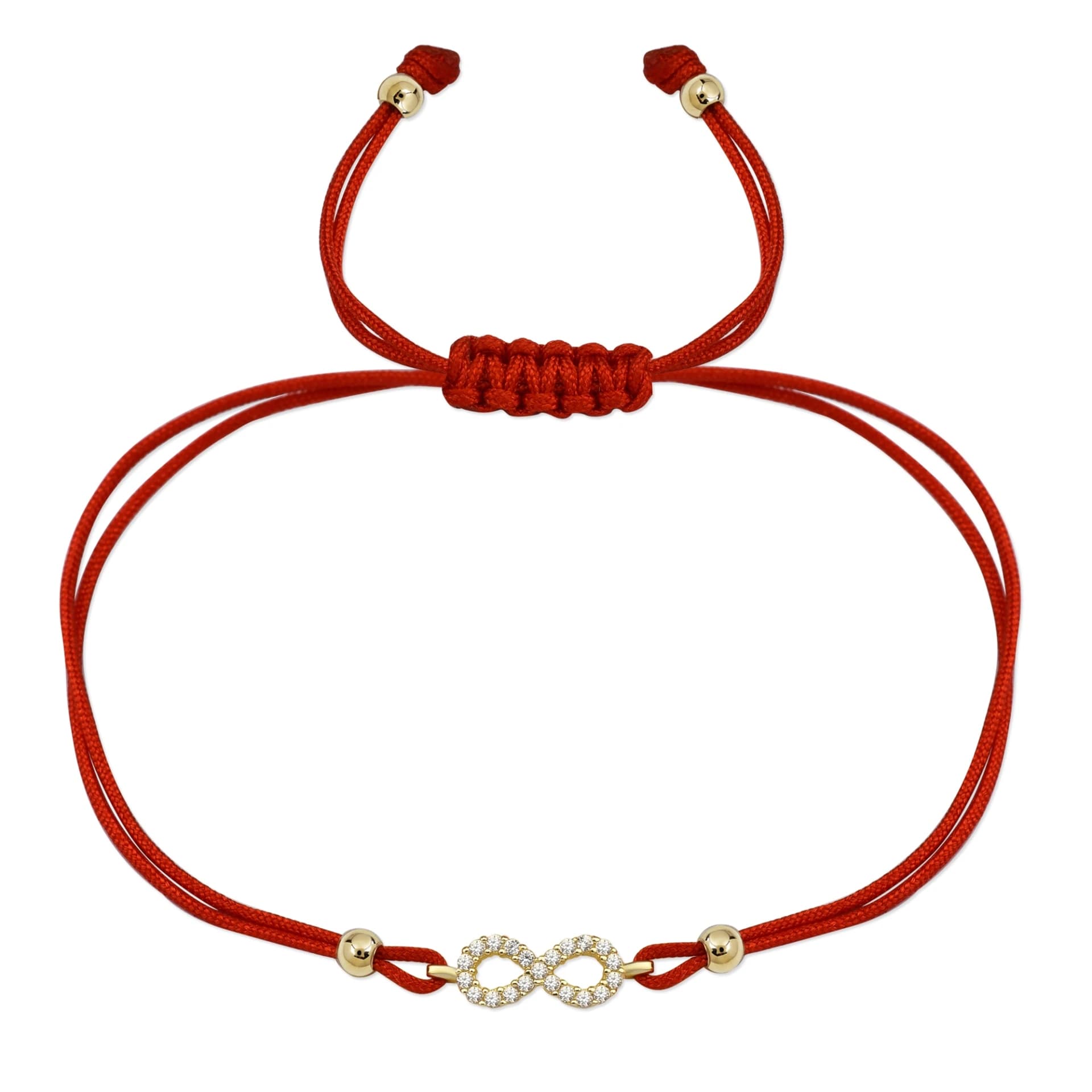 Гривна с червен конец Безкрайност с бели цирконий - Image 1