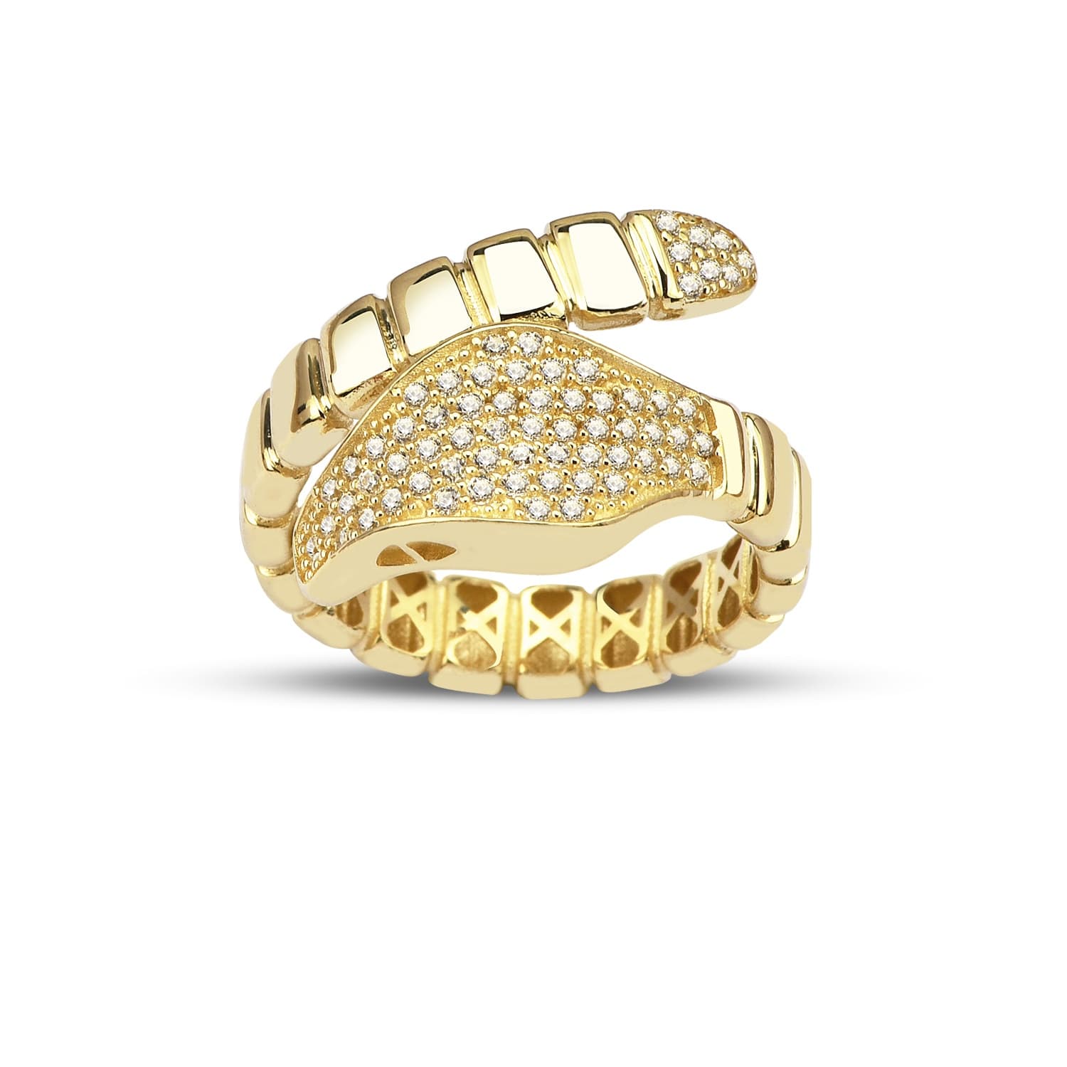 Пръстен от жълто злато с бели цирконий - Image 2