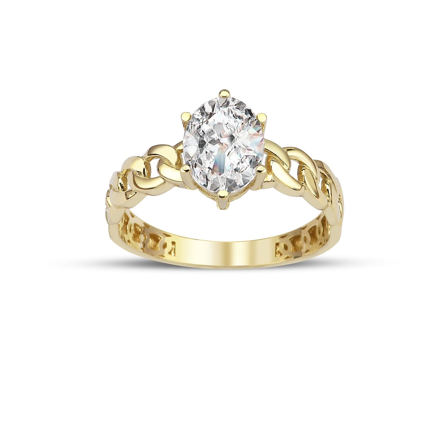 Годежен пръстен от жълто злато с бели цирконий - Image 1