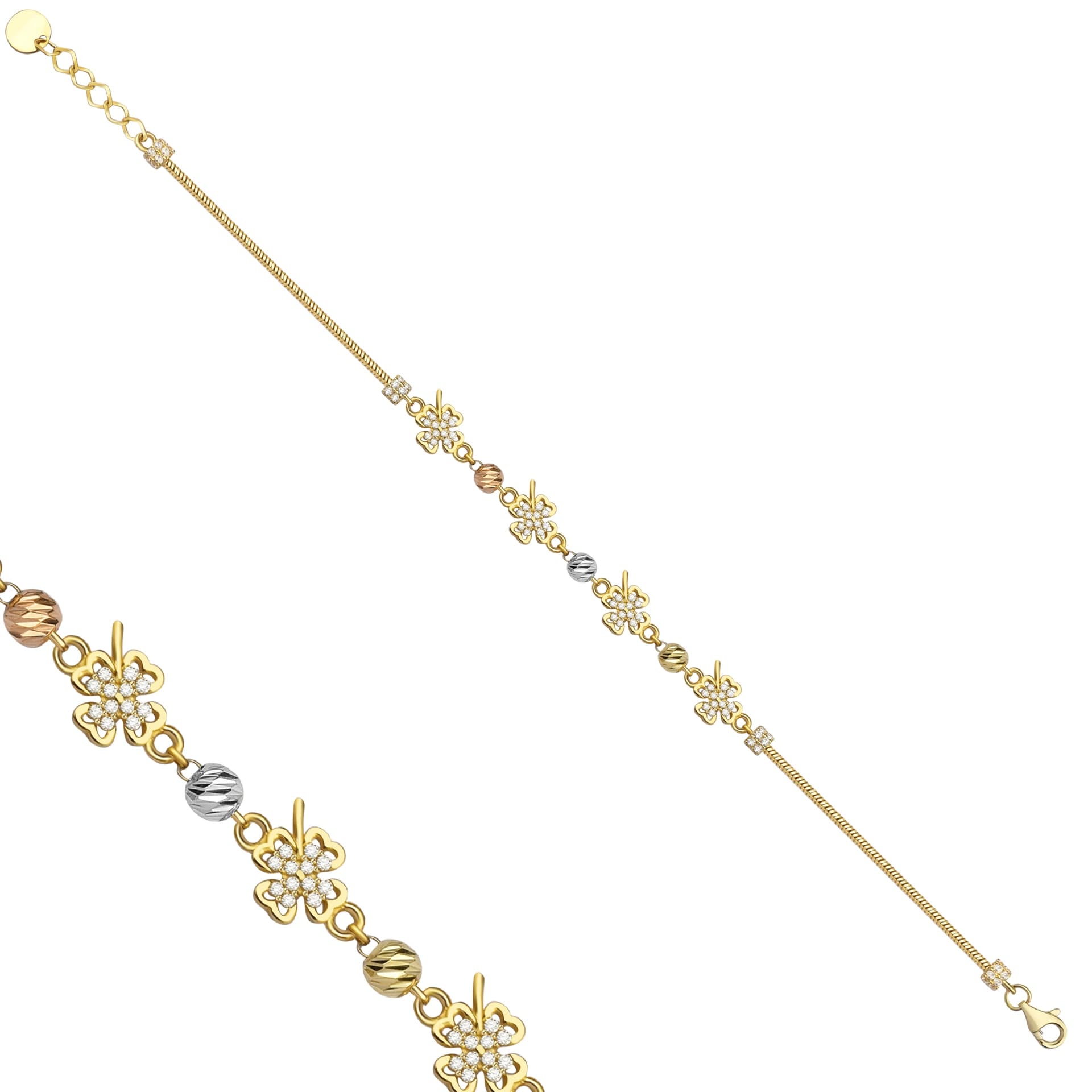 Гривна от жълто, бяло и розово злато и бели цирконий - Image 1