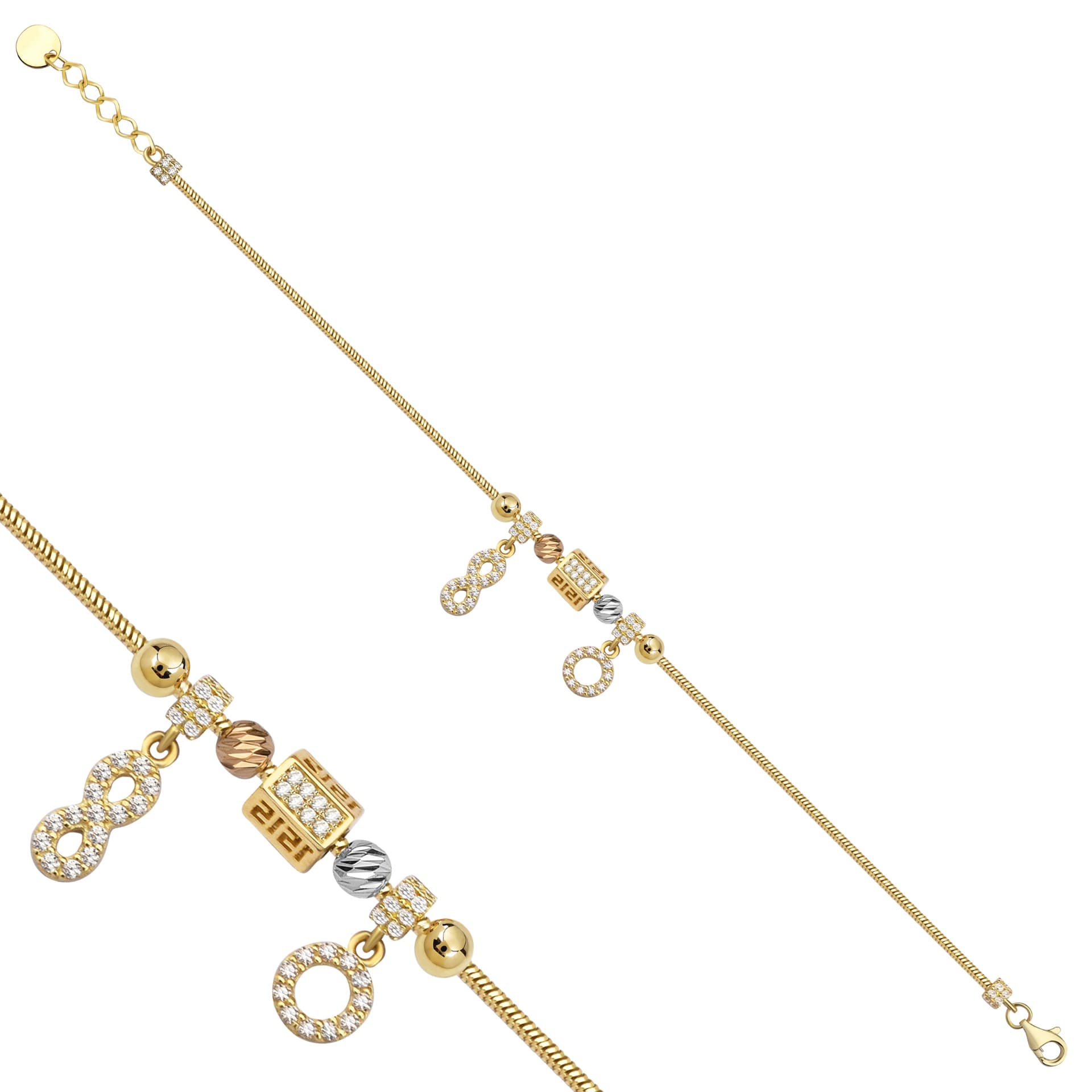 Гривна тип Пандора от жълто, бяло и розово злато - Image 1