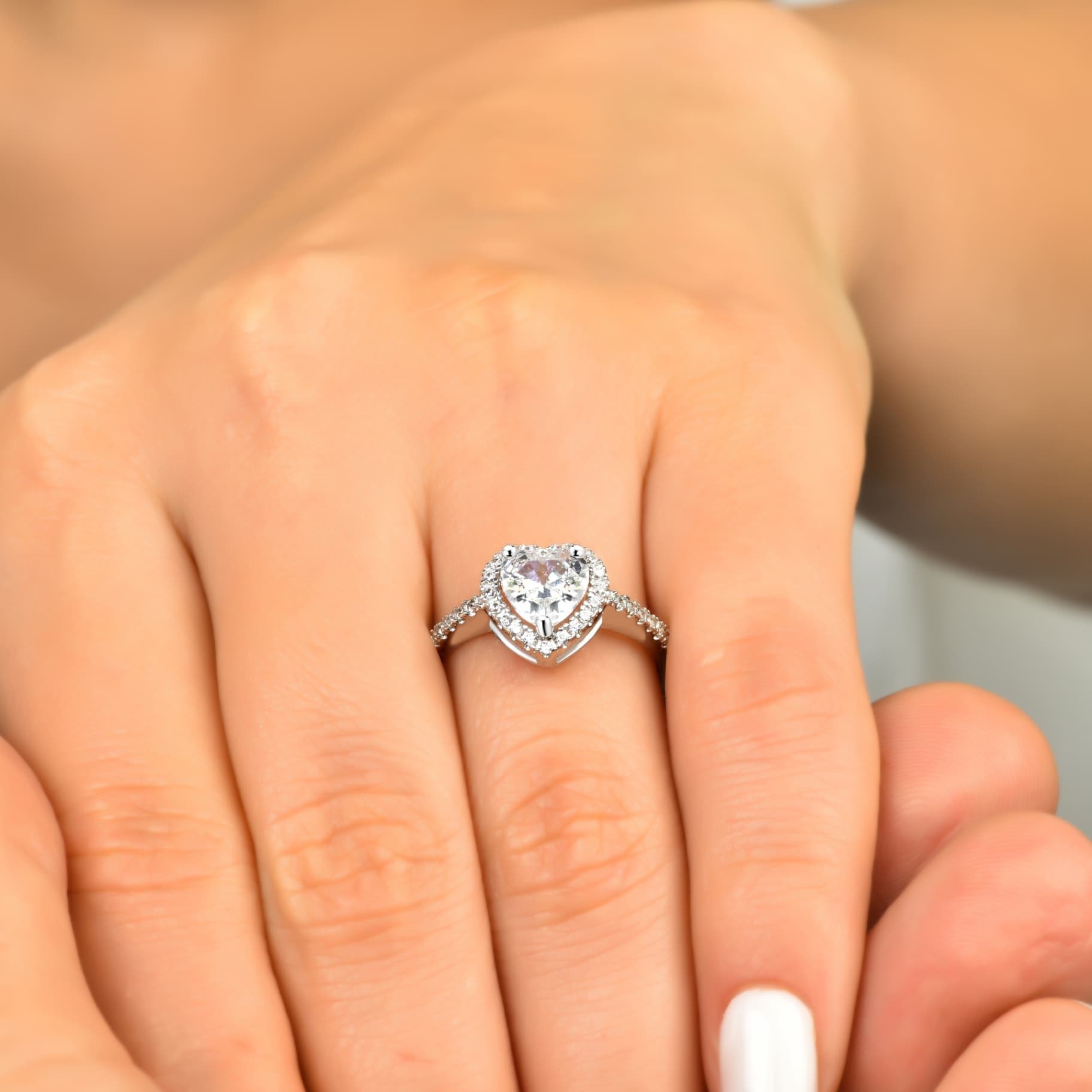 Годежен пръстен от бяло злато с бели цирконий - Image 2