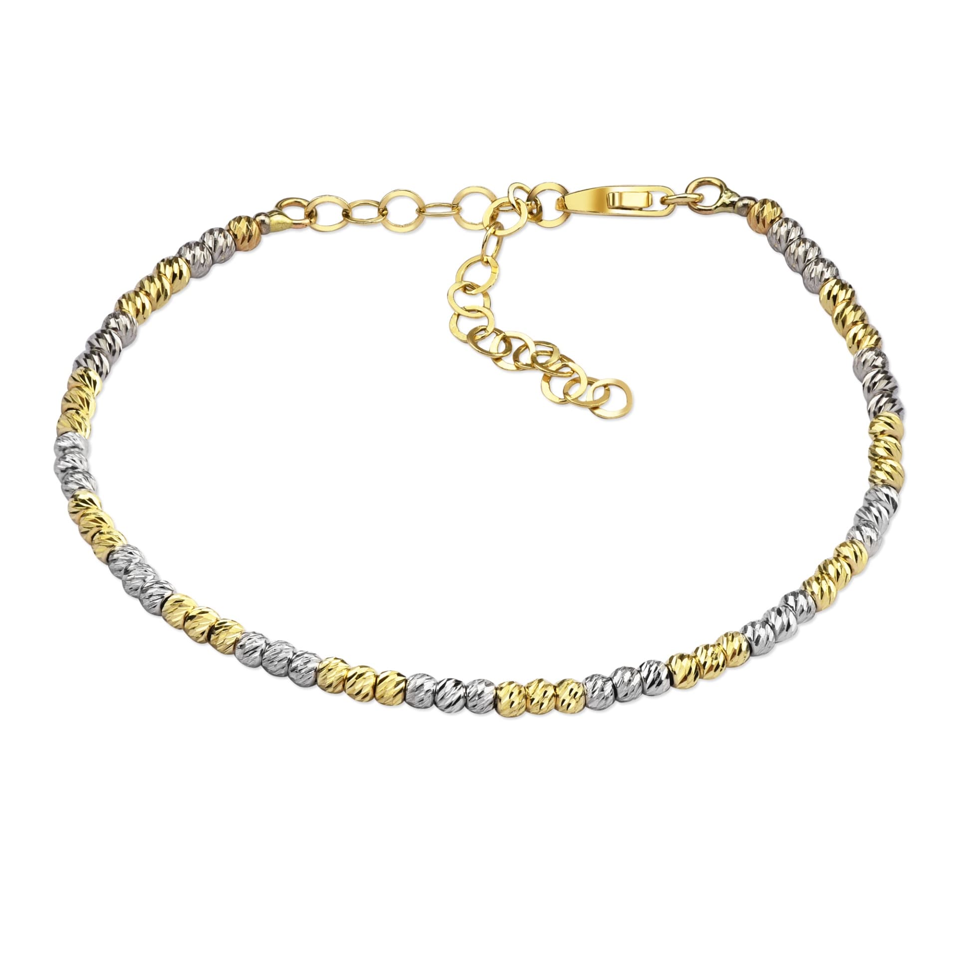 Твърда гривна от бяло и жълто злато със златни топчета - Image 1