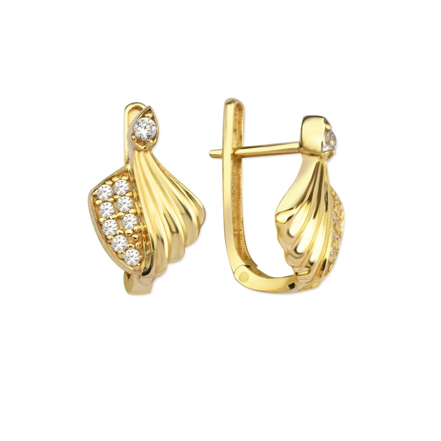 Детски обеци от жълто злато с бели цирконий - Image 1