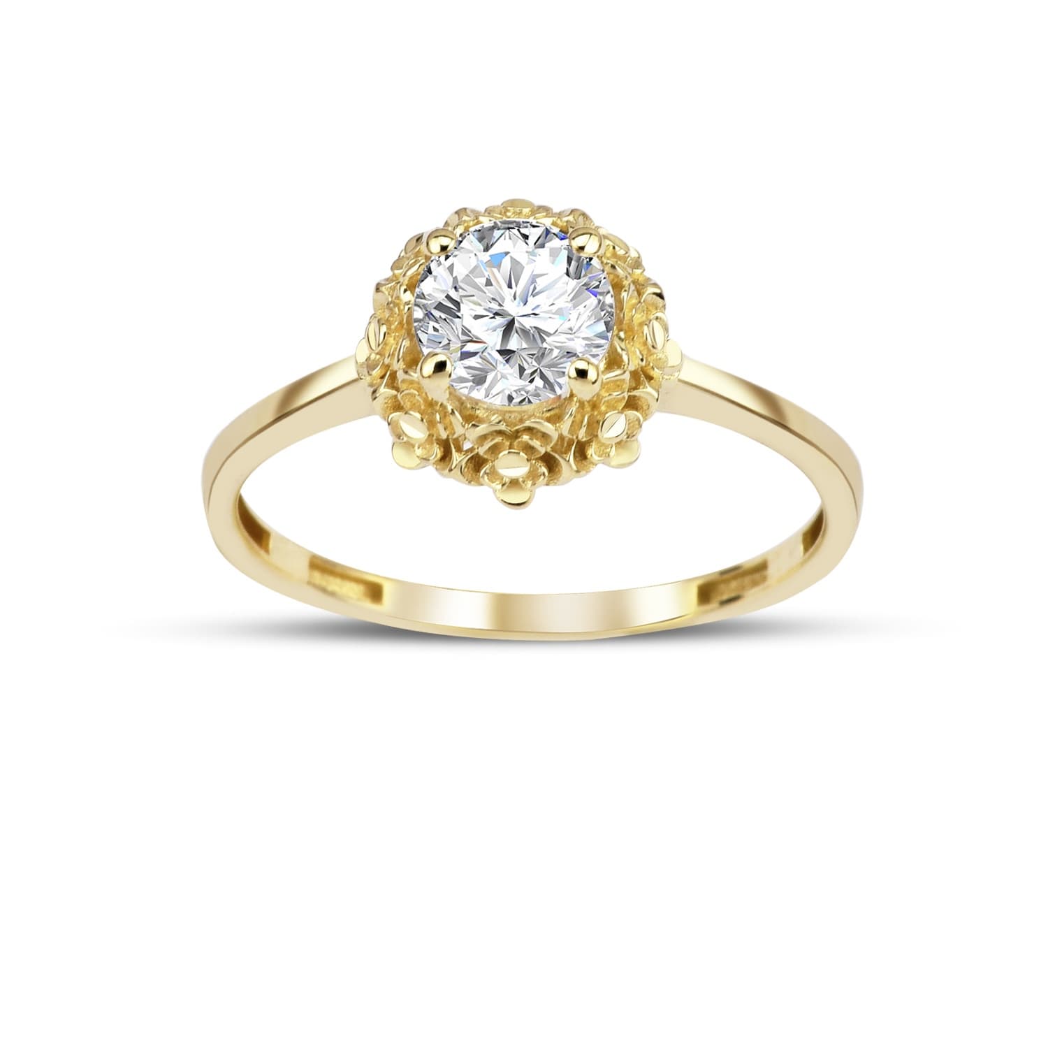 Годежен пръстен от жълто злато с бели цирконий - Image 2