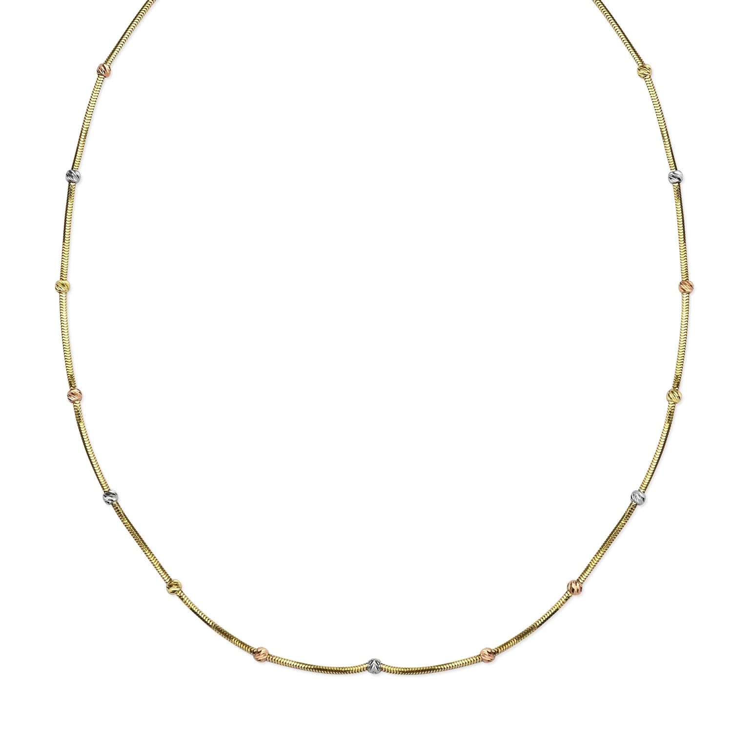 Дамски синджир от жълто злато с топчета от бяло, жълто и розово - Image 1