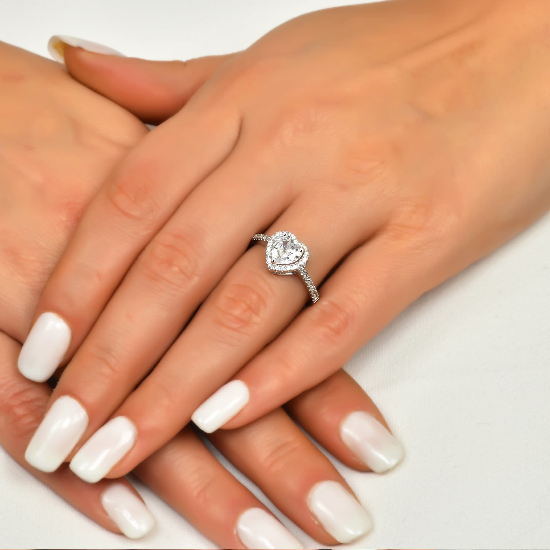 Годежен пръстен от бяло злато с бели цирконий - Image 3