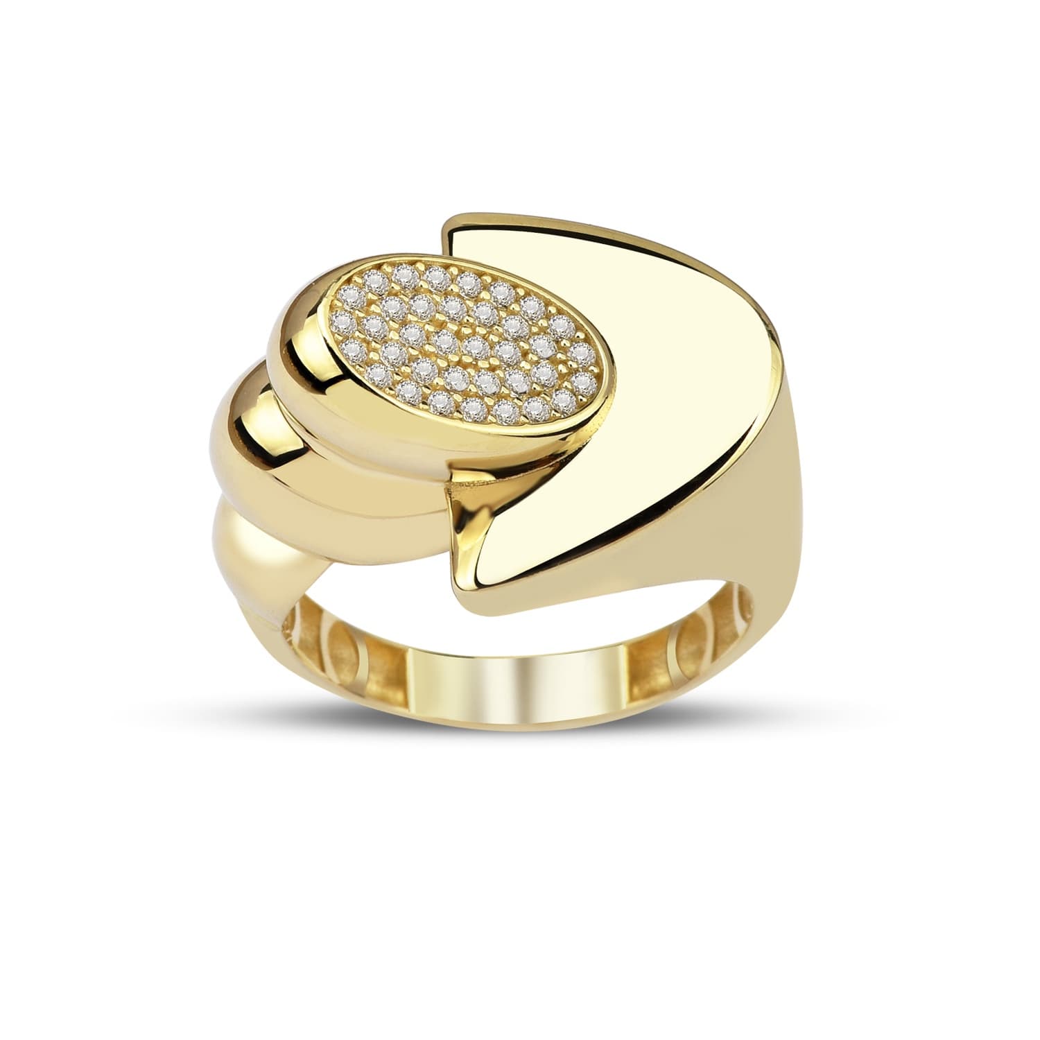 Пръстен от жълто злато с бели цирконий - Image 2