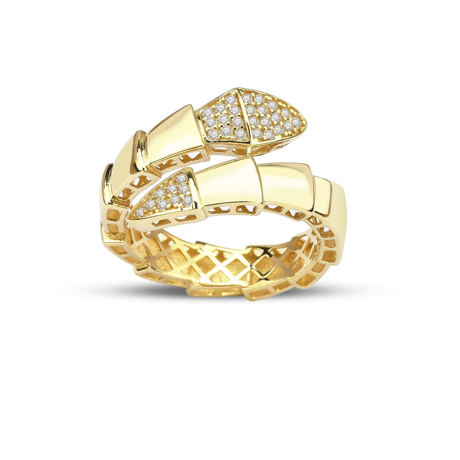 Пръстен от жълто злато с бели цирконий - Image 1