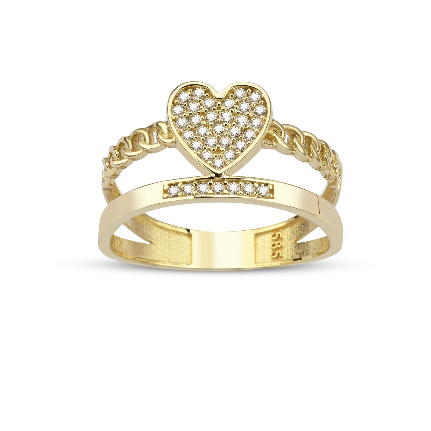 Пръстен от жълто злато с бели цирконий - Image 3