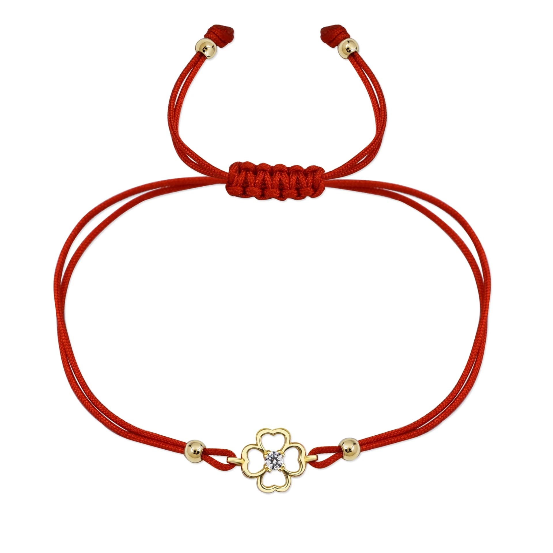 Гривна с червен конец детелина с бели цирконий - Image 1