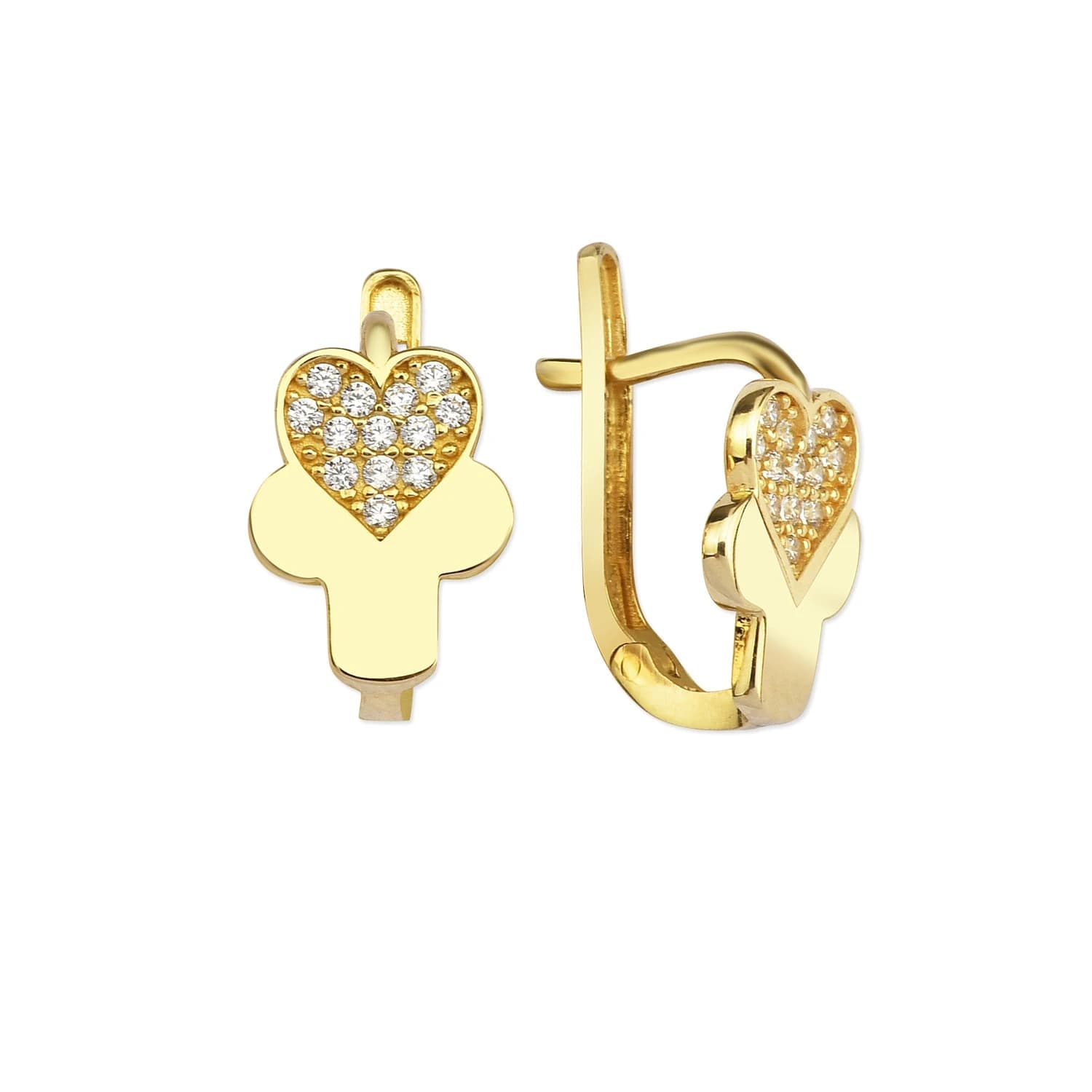 Обеци от жълто злато с бели цирконий - Image 1