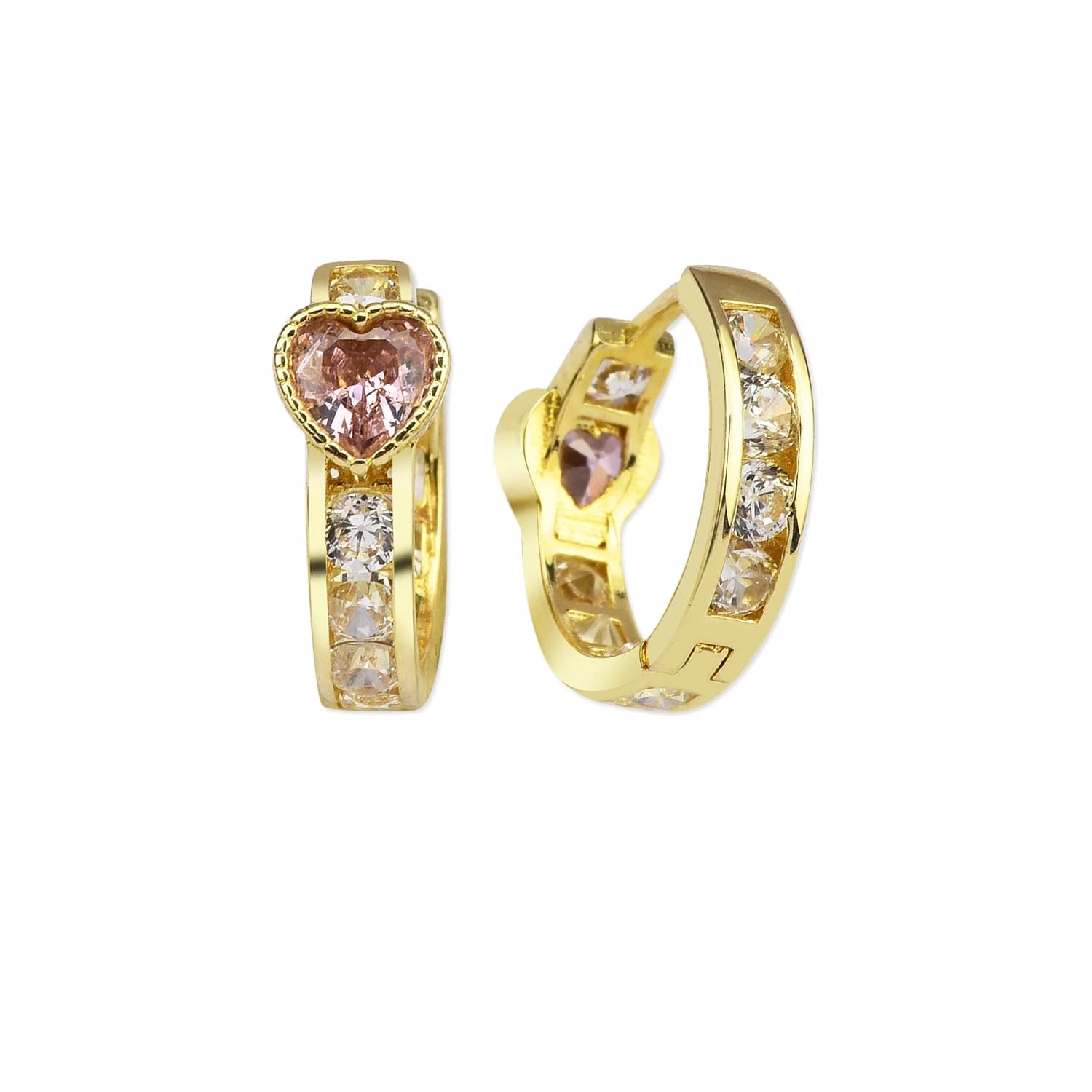 Детски обеци от жълто злато с бели и розов цирконий - Image 1