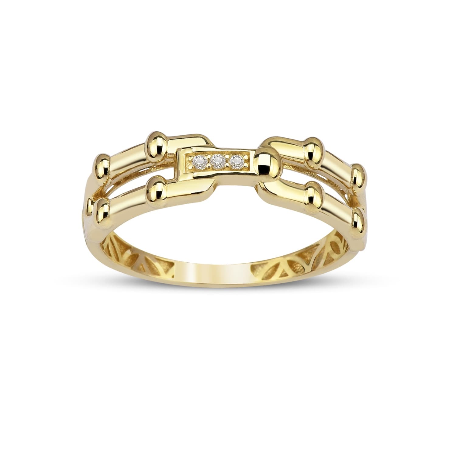 Пръстен от жълто злато с бели цирконий - Image 2