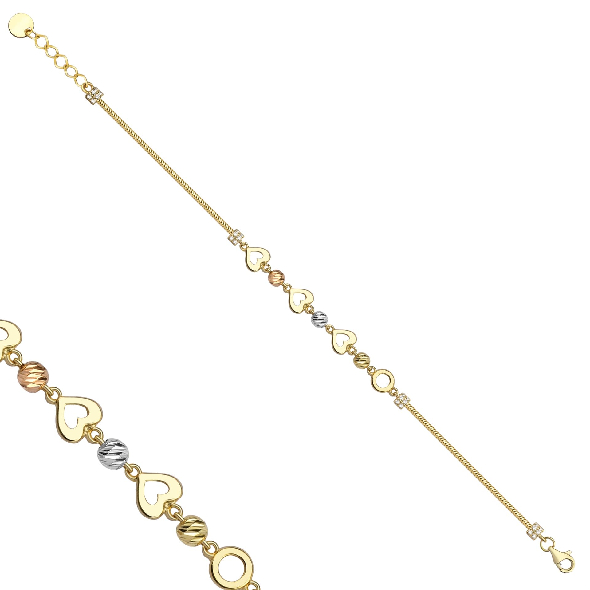 Гривна от бяло, жълто и розово злато с бели цирконий - Image 1