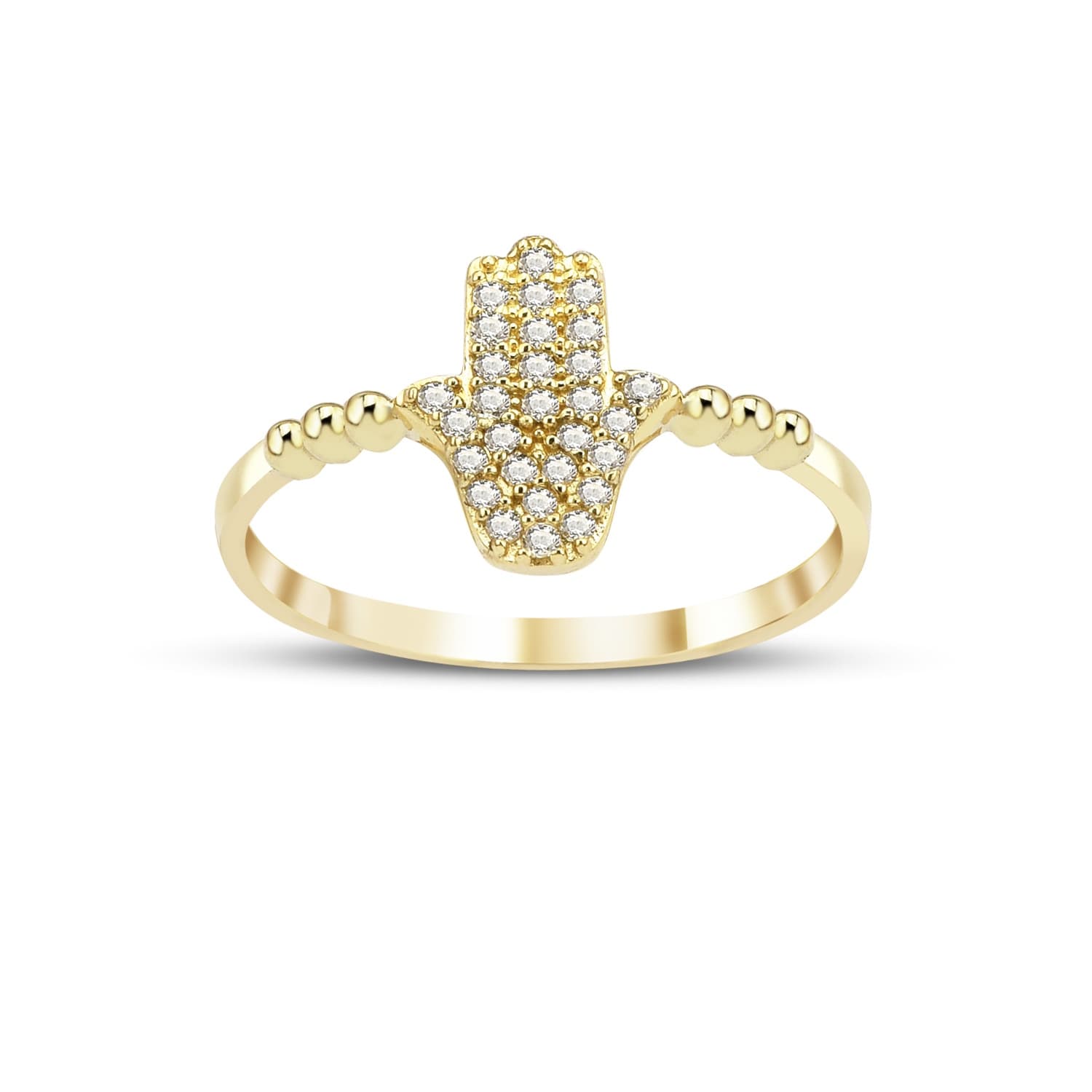 Пръстен от жълто злато с бели цирконий - Image 1