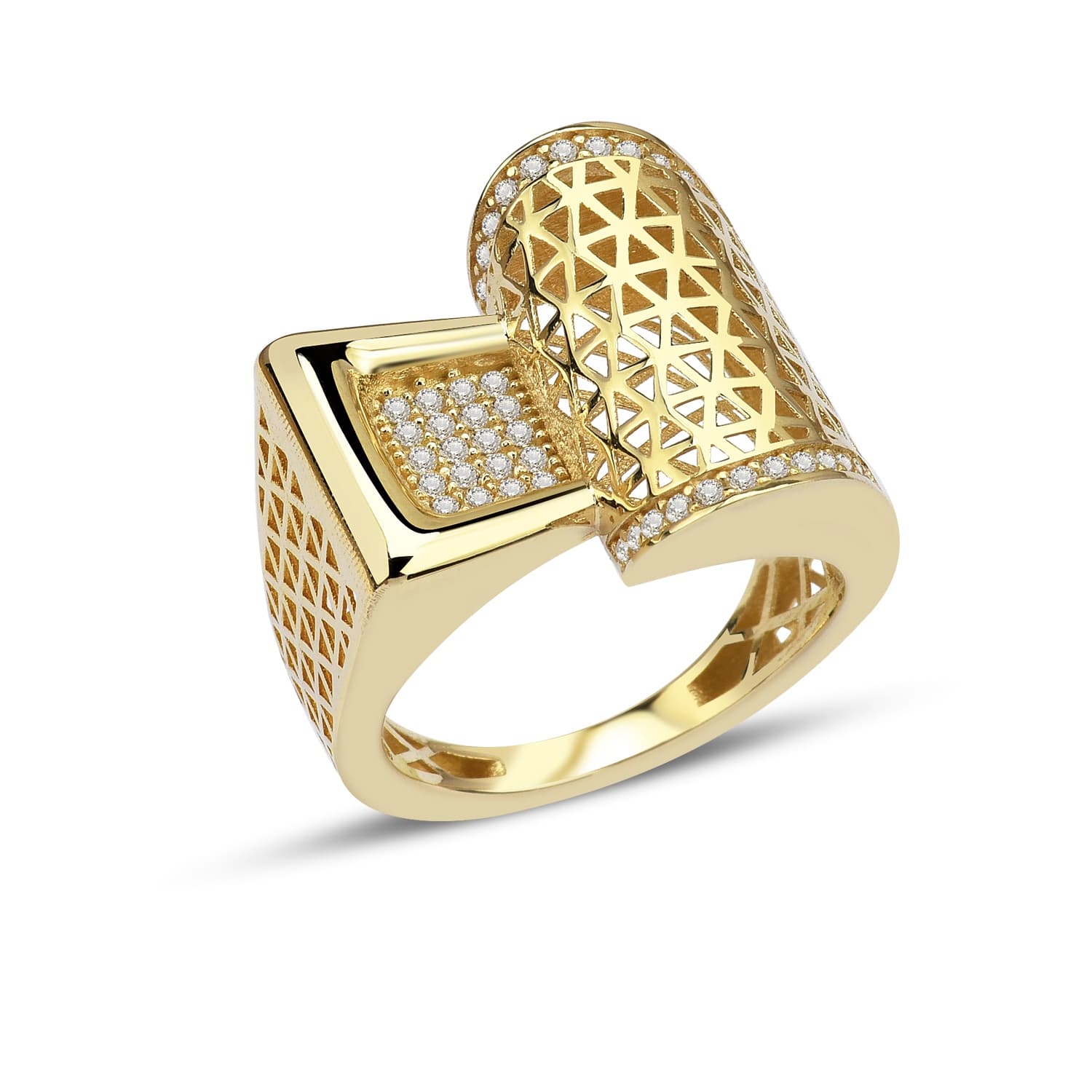 Пръстен от жълто злато с бели цирконий - Image 3