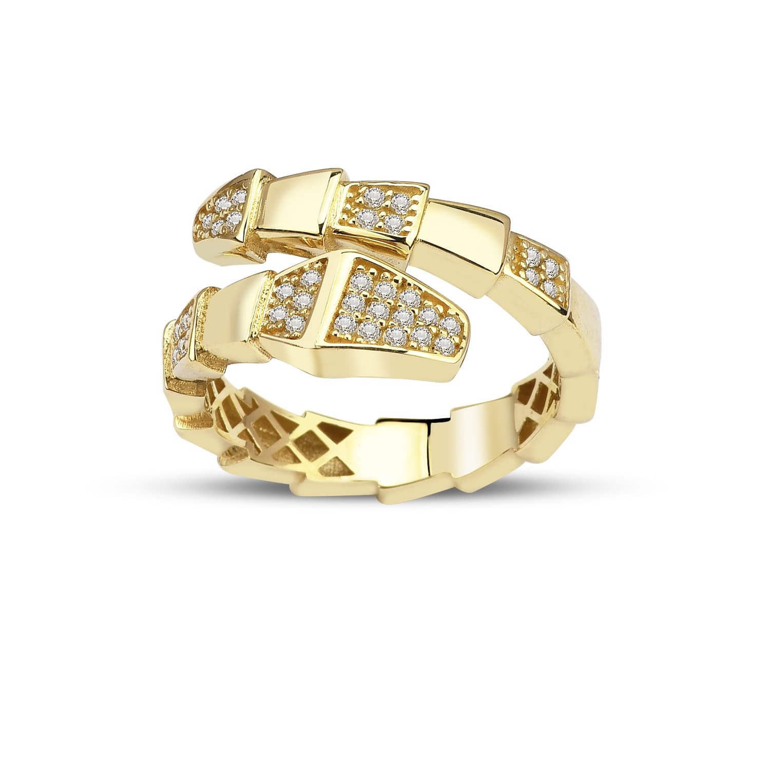 Пръстен от жълто злато с бели цирконий - Image 1